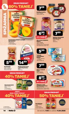 Pogląd oferty "Netto gazetka od wtorku spożywcza" - ważna od 07.04.2026 | Strona: 14 | Produkty: Galaretka, Hamburger, Tuńczyk, Brzoskwinie