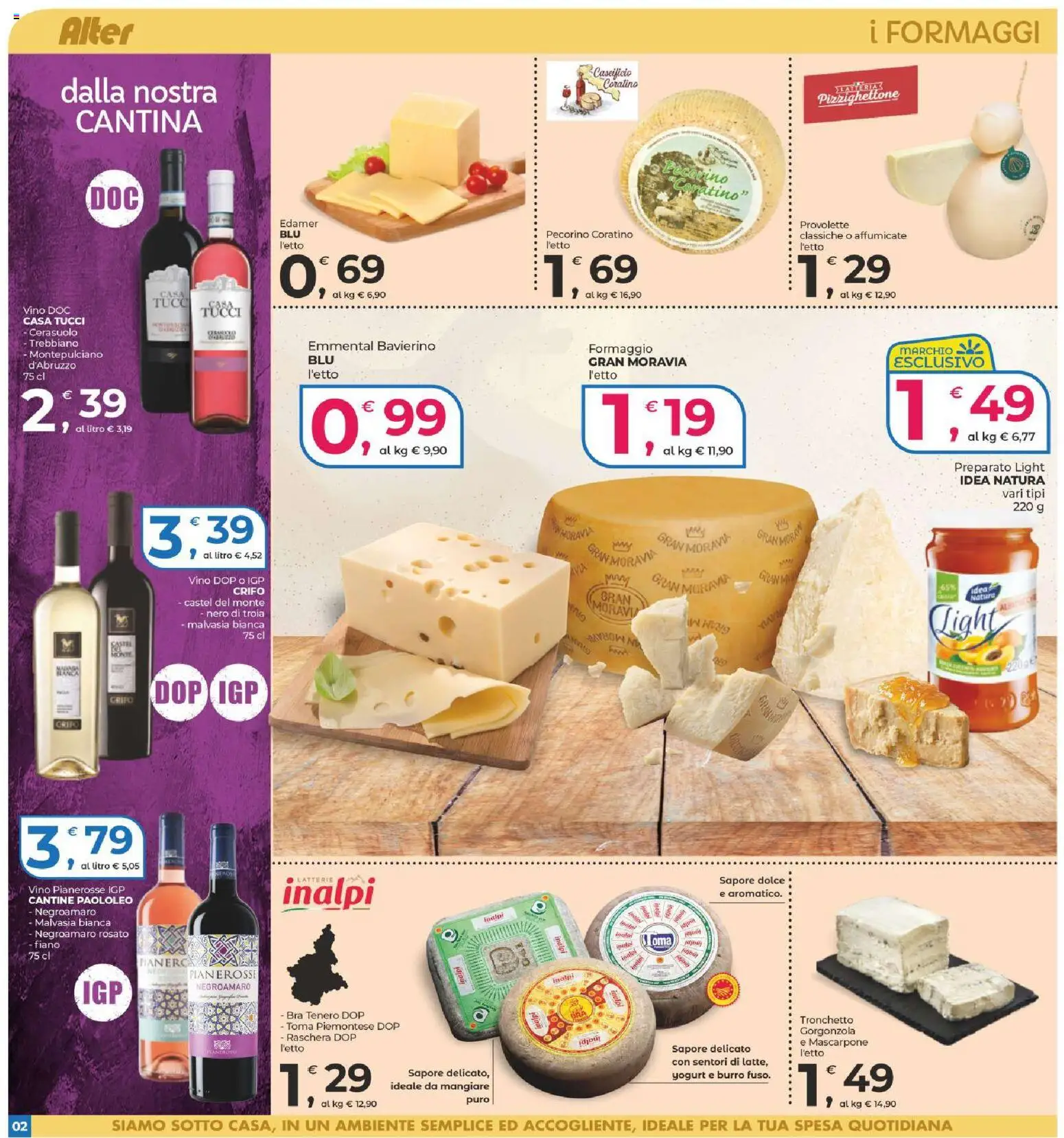 Volantino Alter Discount del 09.04.2026 | Pagina: 2 | Prodotti: Formaggio, Vino, Burro, Pecorino