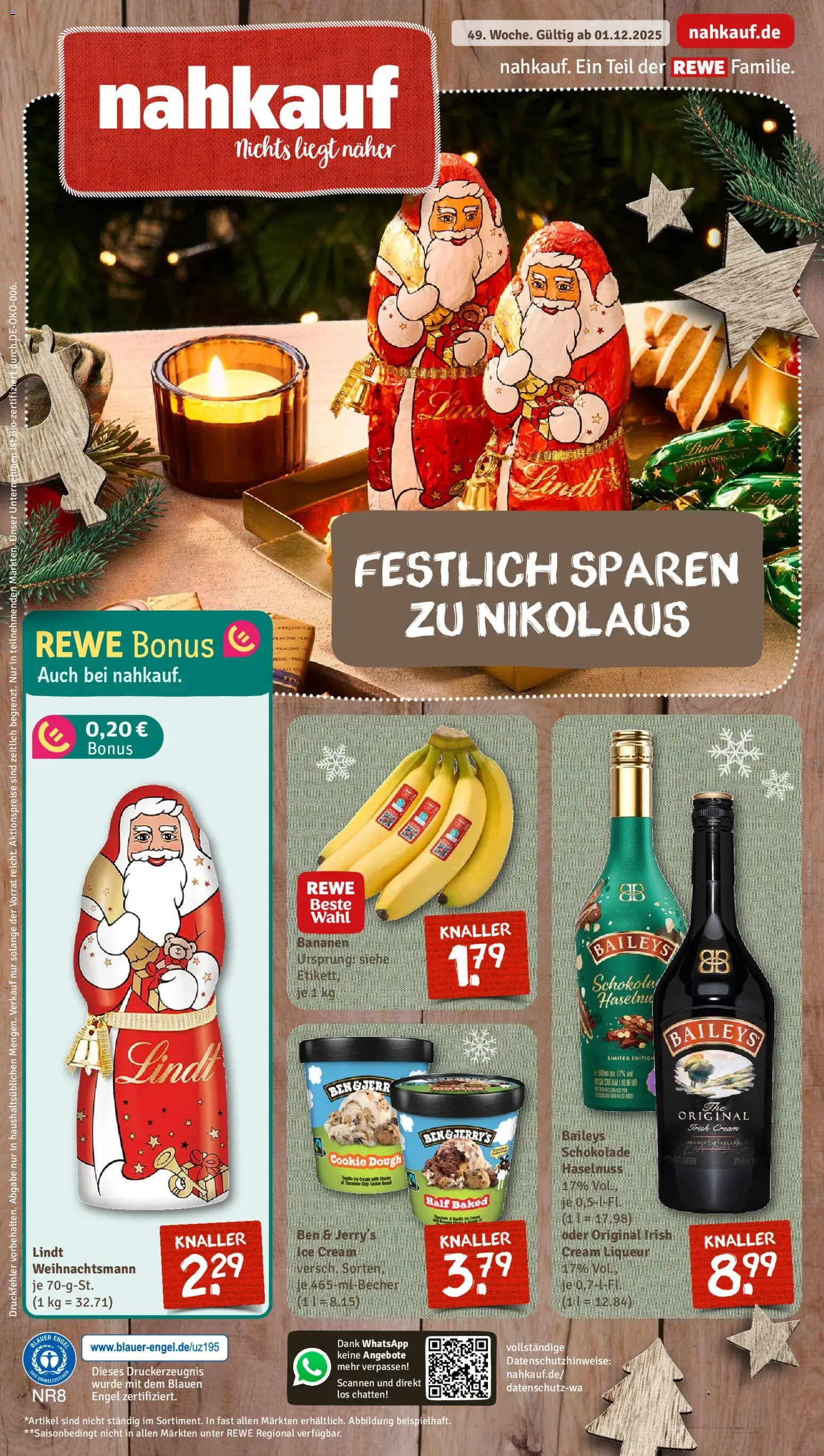 Nahkauf Prospekt – gültig ab 30.11.2025 | Seite: 1 | Produkte: Bananen, Ben & Jerry's, Baileys, Lindt