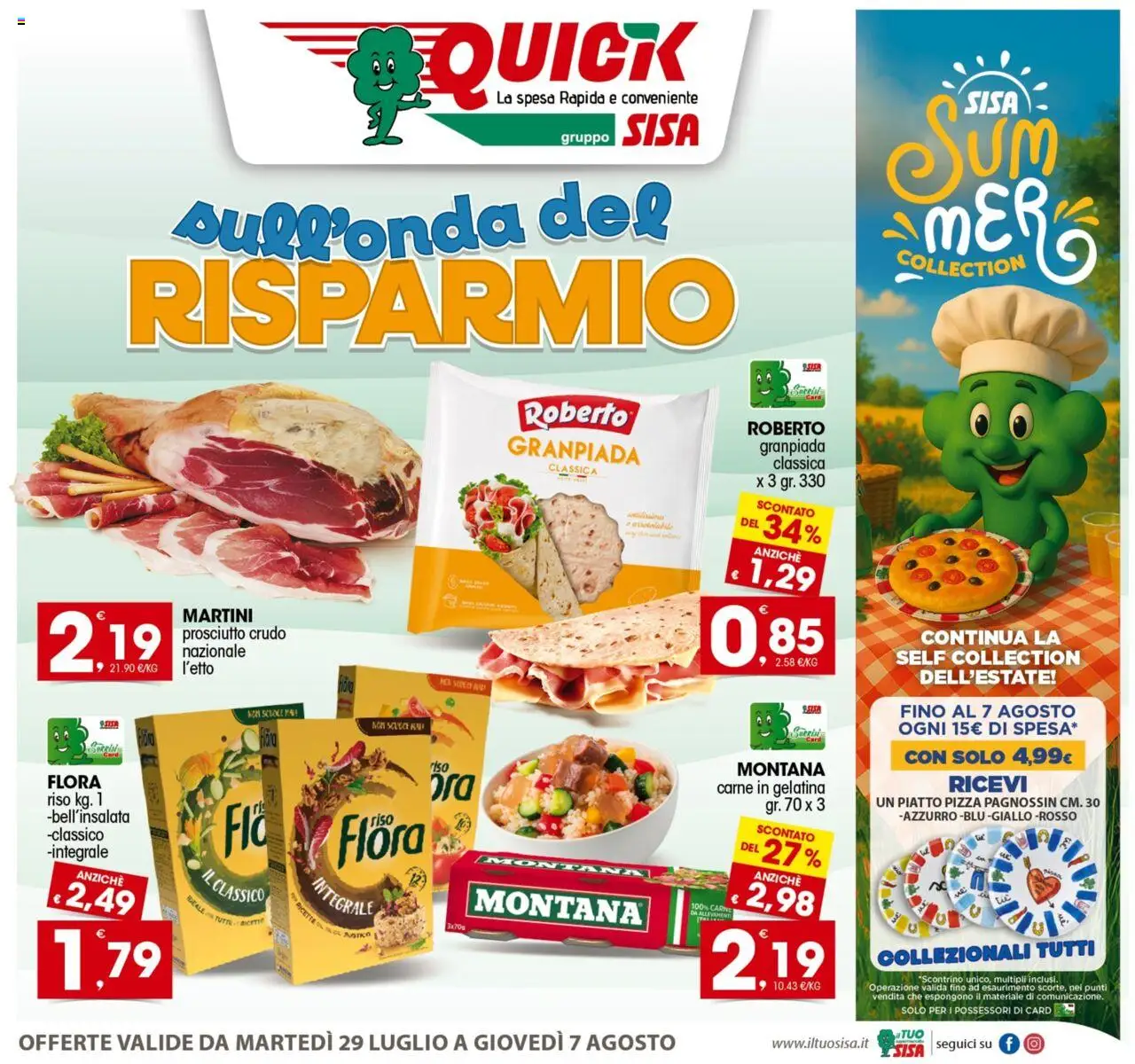 Volantino SISA del 29.07.2025 | Pagina: 1 | Prodotti: Pizza, Riso, Prosciutto, Piatto
