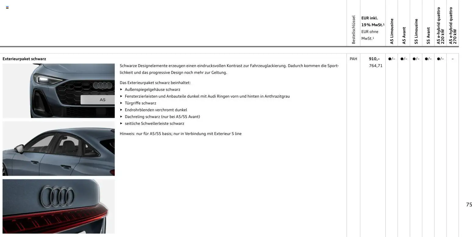 Audi A5 – gültig ab 28.10.2025 | Seite: 75