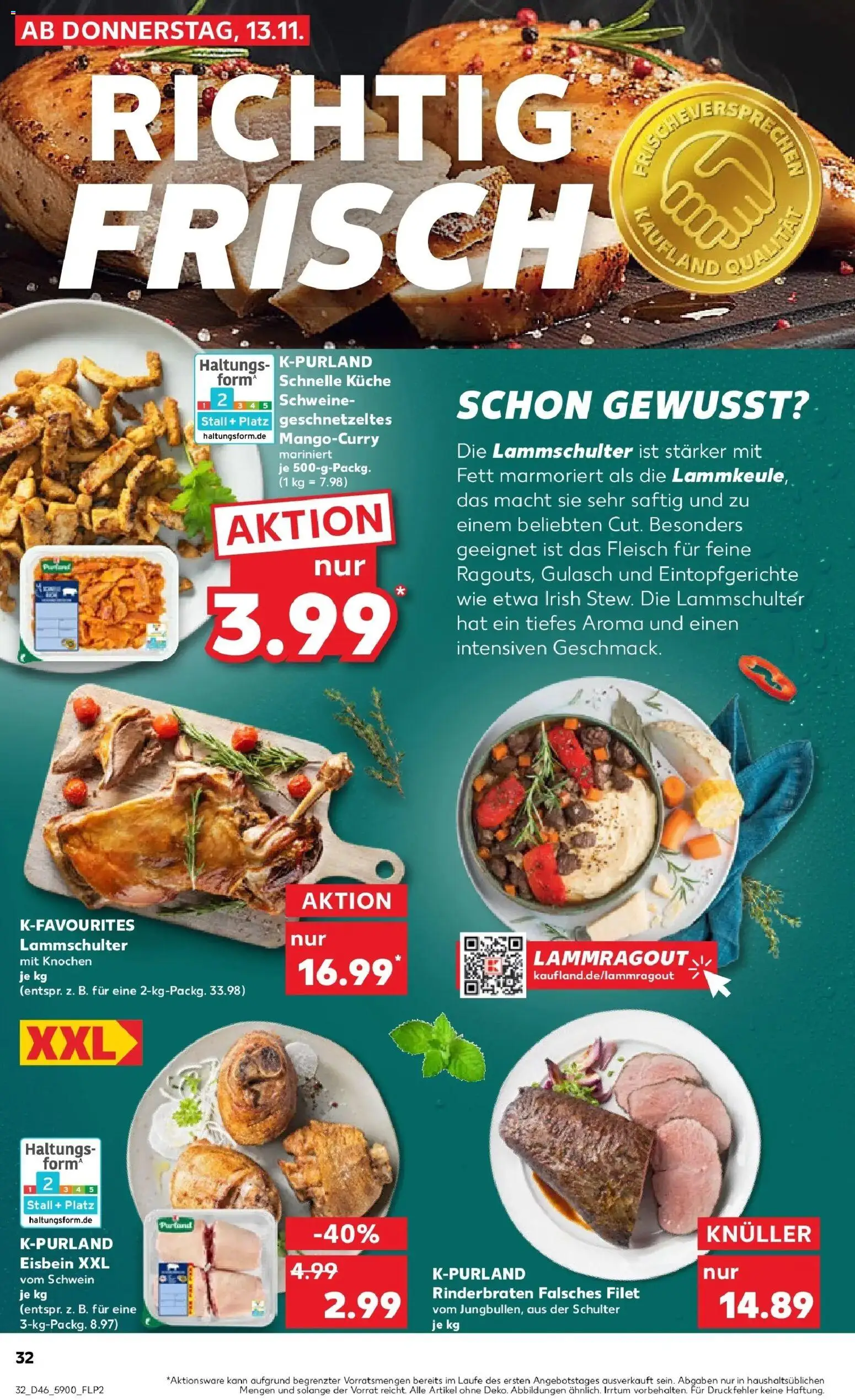 Kaufland prospekt Neustrelitz	 – gültig ab 13.11.2025 | Seite: 32 | Produkte: Rinderbraten, Küche, Gulasch, Fleisch