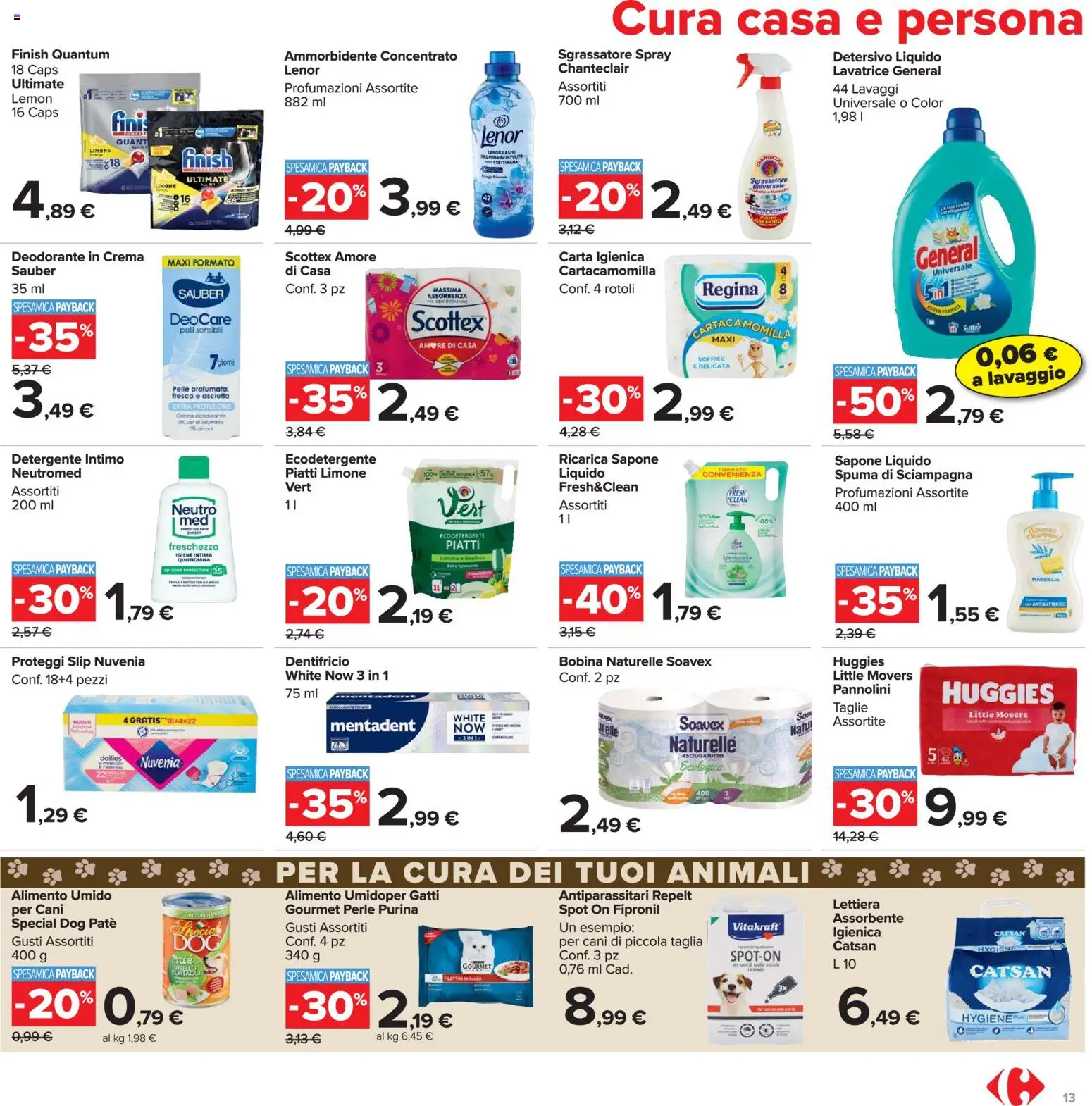 Volantino Carrefour del 13.03.2026 | Pagina: 13 | Prodotti: Pannolini, Limone, Lavatrice, Lenzuola
