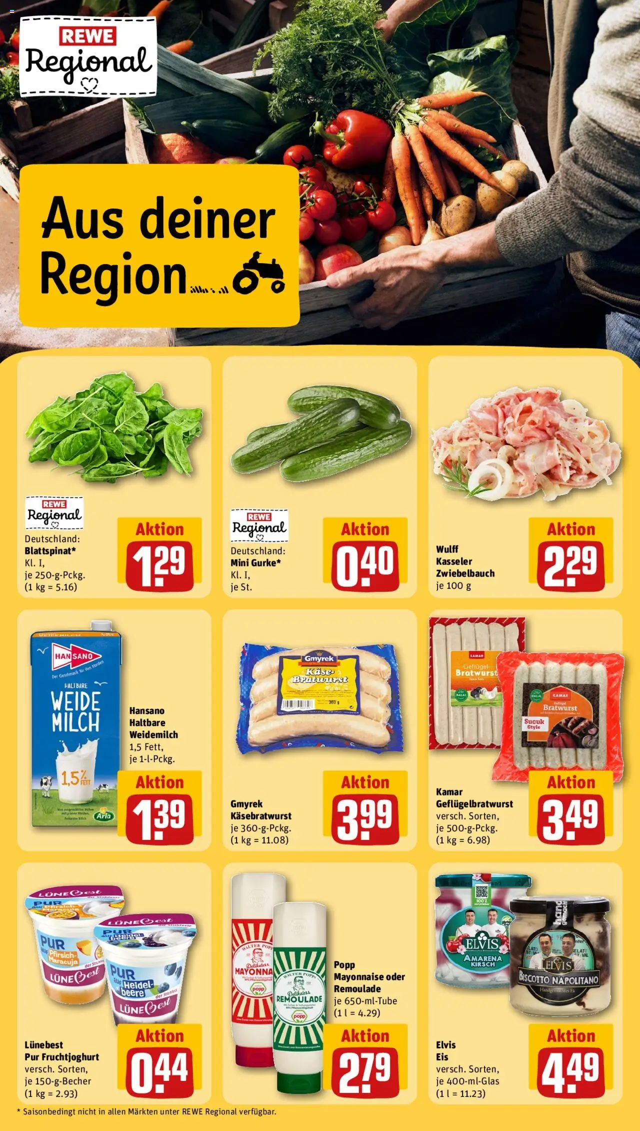 Rewe Prospekt 	 - gültig ab dem 16.06.2025 | Seite: 15 | Produkte: Bratwurst, Fruchtjoghurt, Pfirsich, Eis