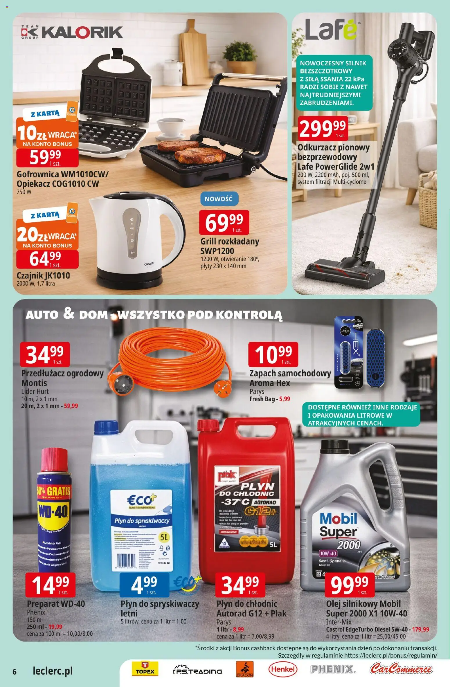 E.Leclerc gazetka - Zielona Góra od 08.04.2026 | Strona: 6 | Produkty: Czajnik, Opiekacz, Przedłużacz, Olej