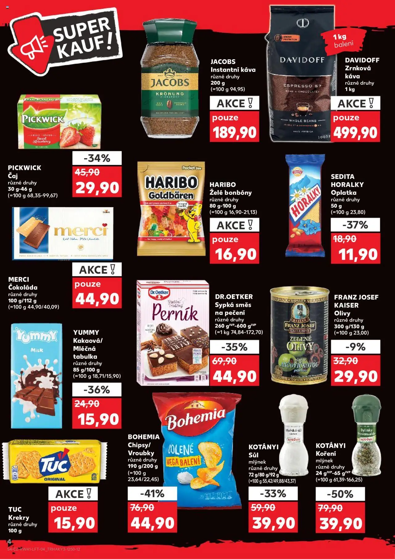 Kaufland leták od 08.10.2025 | Strana: 4 | Produkty: Čokoláda, Bonbóny, Krekry, Jacobs