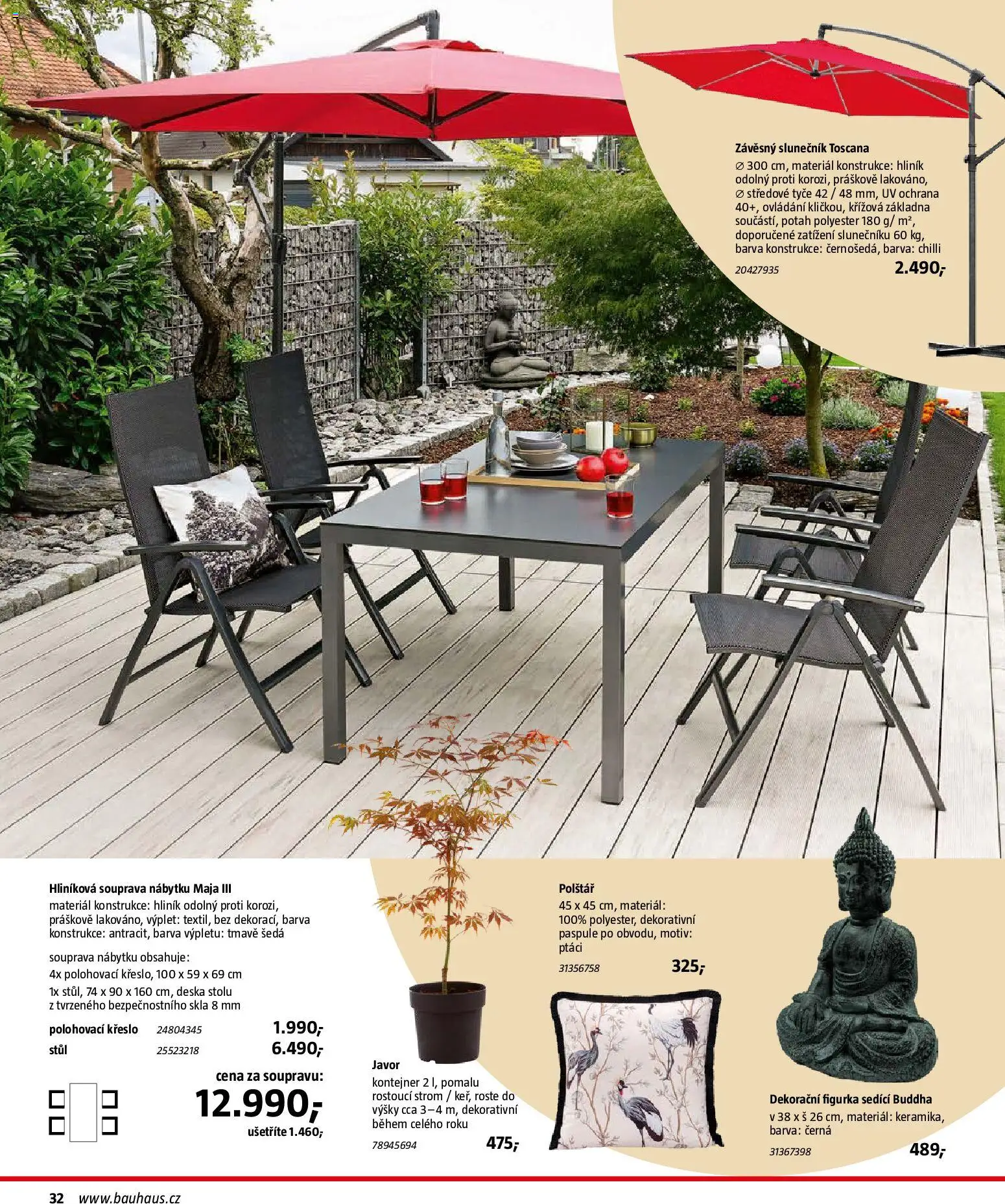 Bauhaus katalog Záhradní nábytek od 08.04.2026 | Strana: 32 | Produkty: Polštář, Křeslo, Stůl, Slunečník