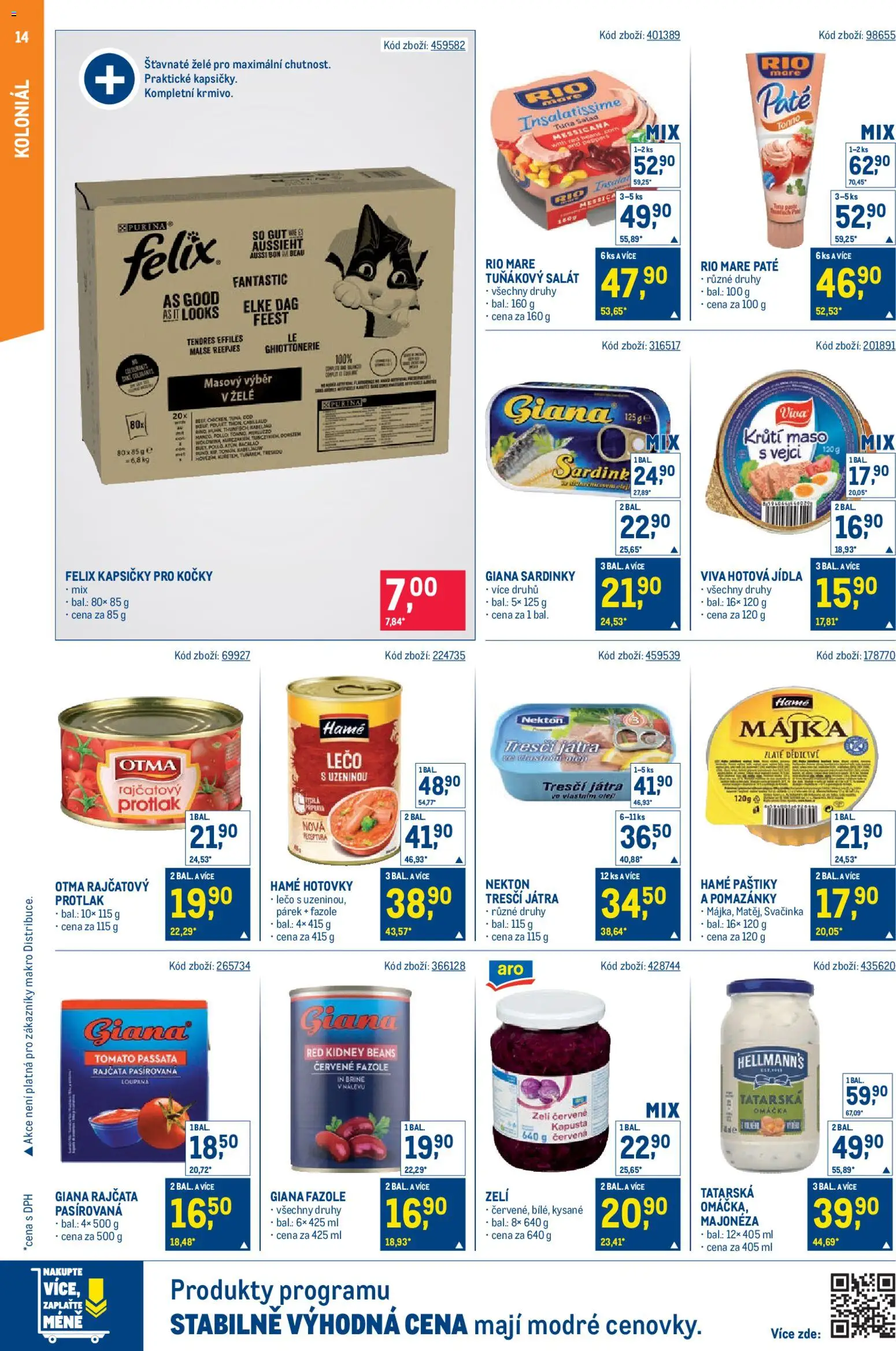 Makro leták - Maloobchod od 14.01.2026 | Strana: 14 | Produkty: Pomazánky, Purina, Passata, Rio mare