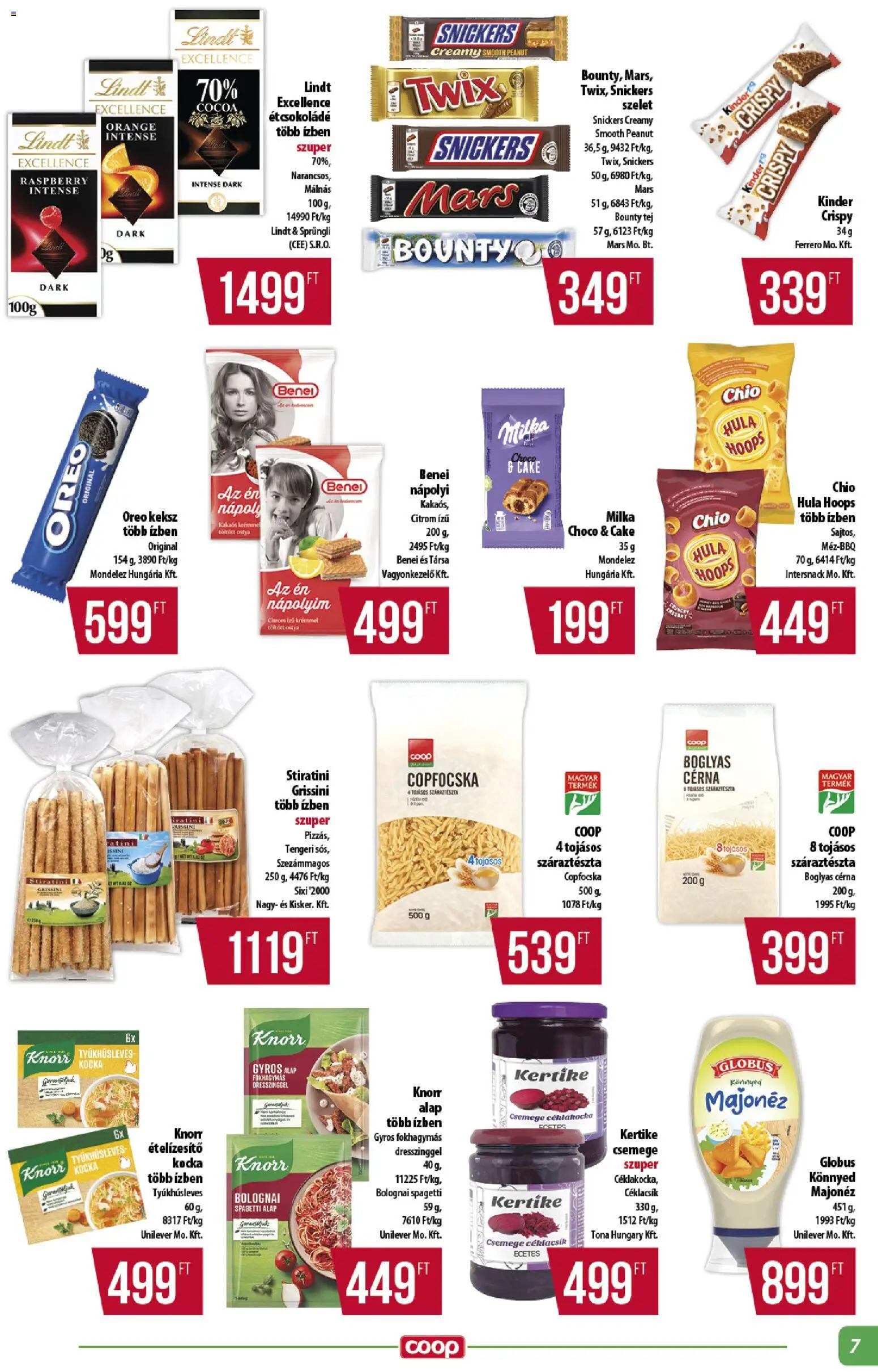 COOP akciós ujság - amely érvényes a következő dátumtól: 23.04.2026 | Oldal: 7 | Termékek: Étcsokoládé, Grissini, Száraztészta, Ételízesítő