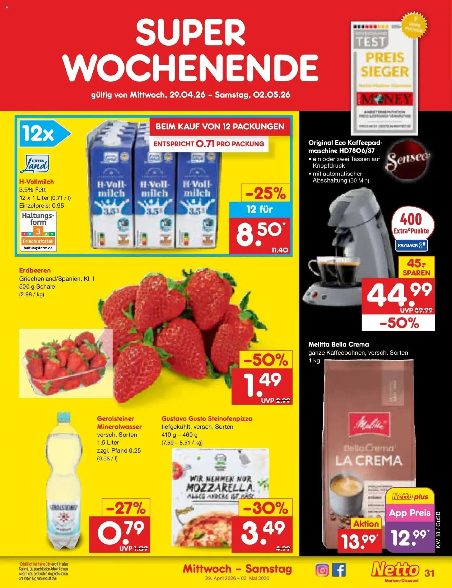 Netto Marken-Discount Prospekt Machern	 – gültig ab 27.04.2026 | Seite: 49 | Produkte: Melitta, Milch, Mozzarella, Gerolsteiner