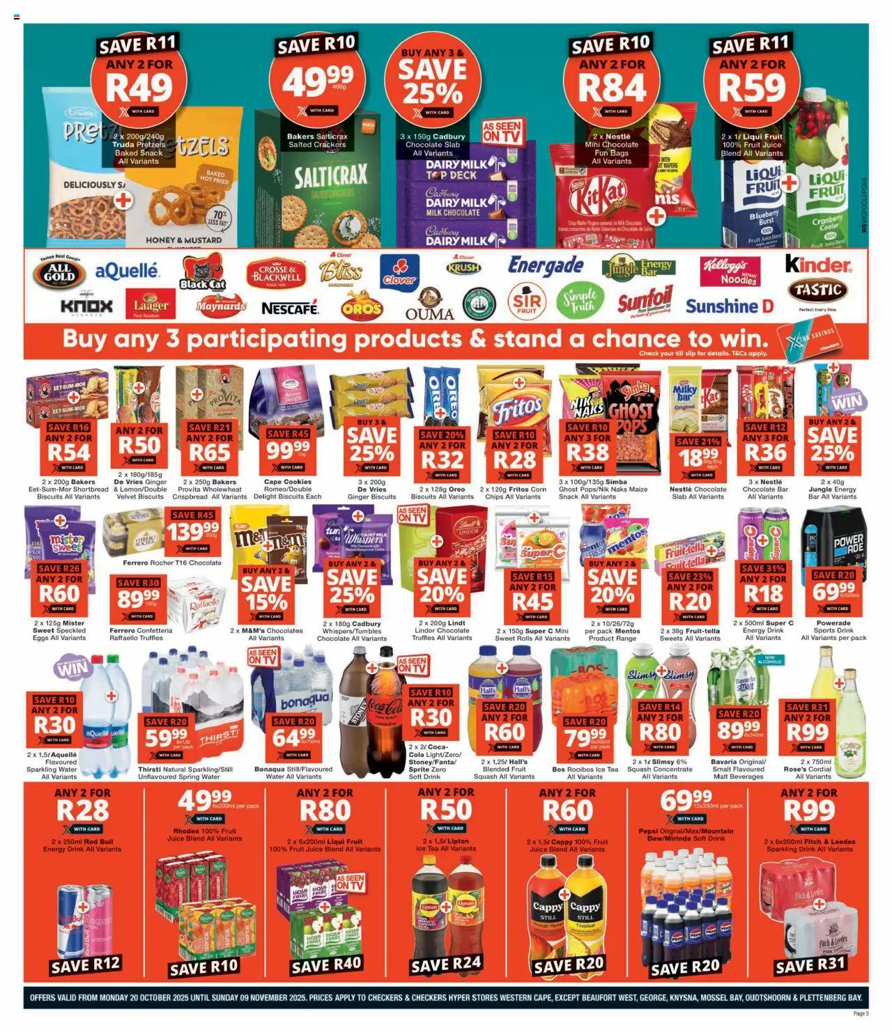 New Checkers catalogue – valid from 20.10.2025 | Page: 5 | Products: Squash, Milk, Eggs, Juice