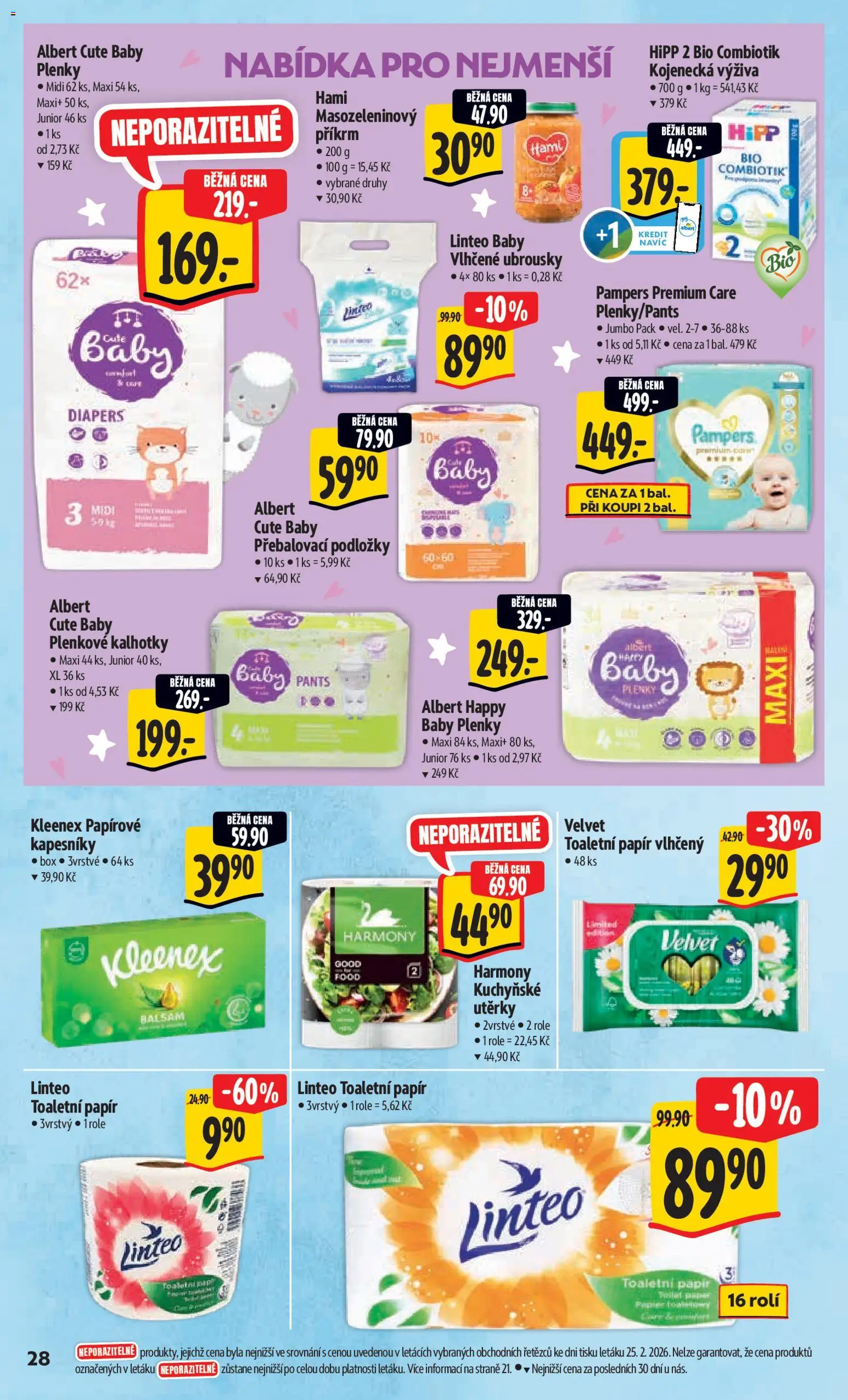 Albert leták - Hypermarket od 04.03.2026 | Strana: 36 | Produkty: Přebalovací podložky, Pampers Premium Care, Plenkové kalhotky, Hipp