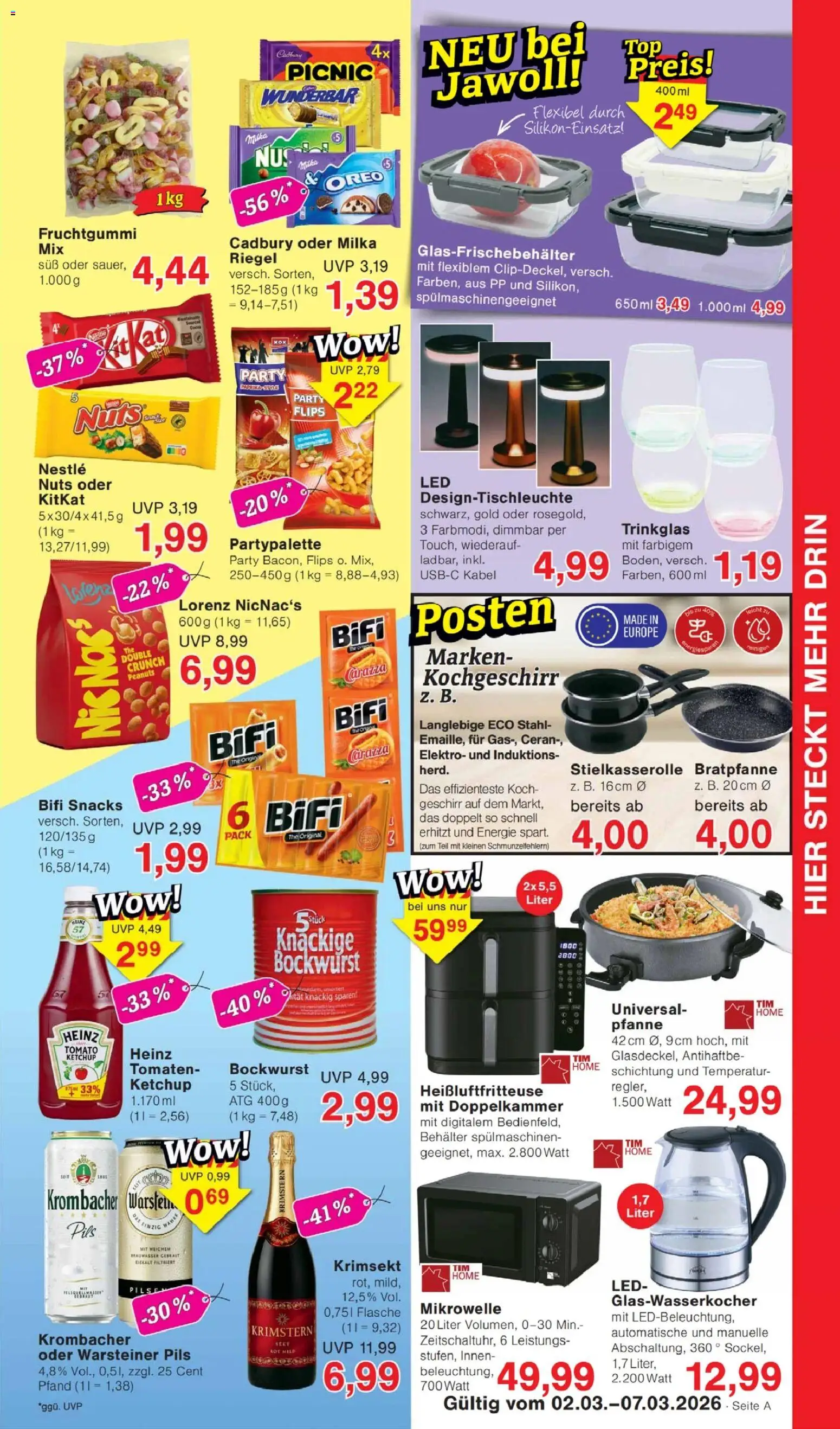 Jawoll Prospekt – gültig ab 02.03.2026 | Seite: 5 | Produkte: Bifi, Milka, Warsteiner, Heißluftfritteuse