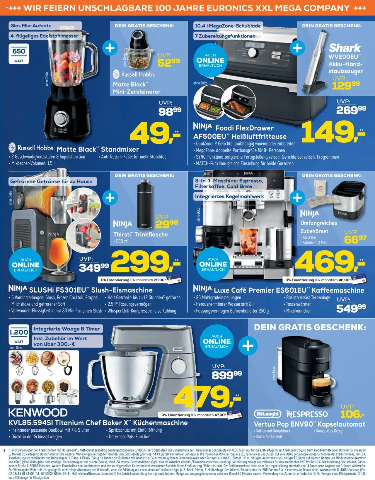 Euronics  Aktuelle Beilage – gültig ab 01.10.2025 | Seite: 8 | Produkte: Kaffeemaschine, Staubsauger, Kaffee, Heißluftfritteuse