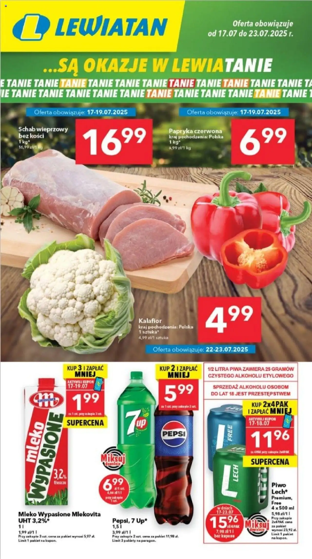Lewiatan gazetka - Legnica od 17.07.2025 | Strona: 1 | Produkty: Schab, Schab wieprzowy, Schab wieprzowy bez kości, Papryka czerwona