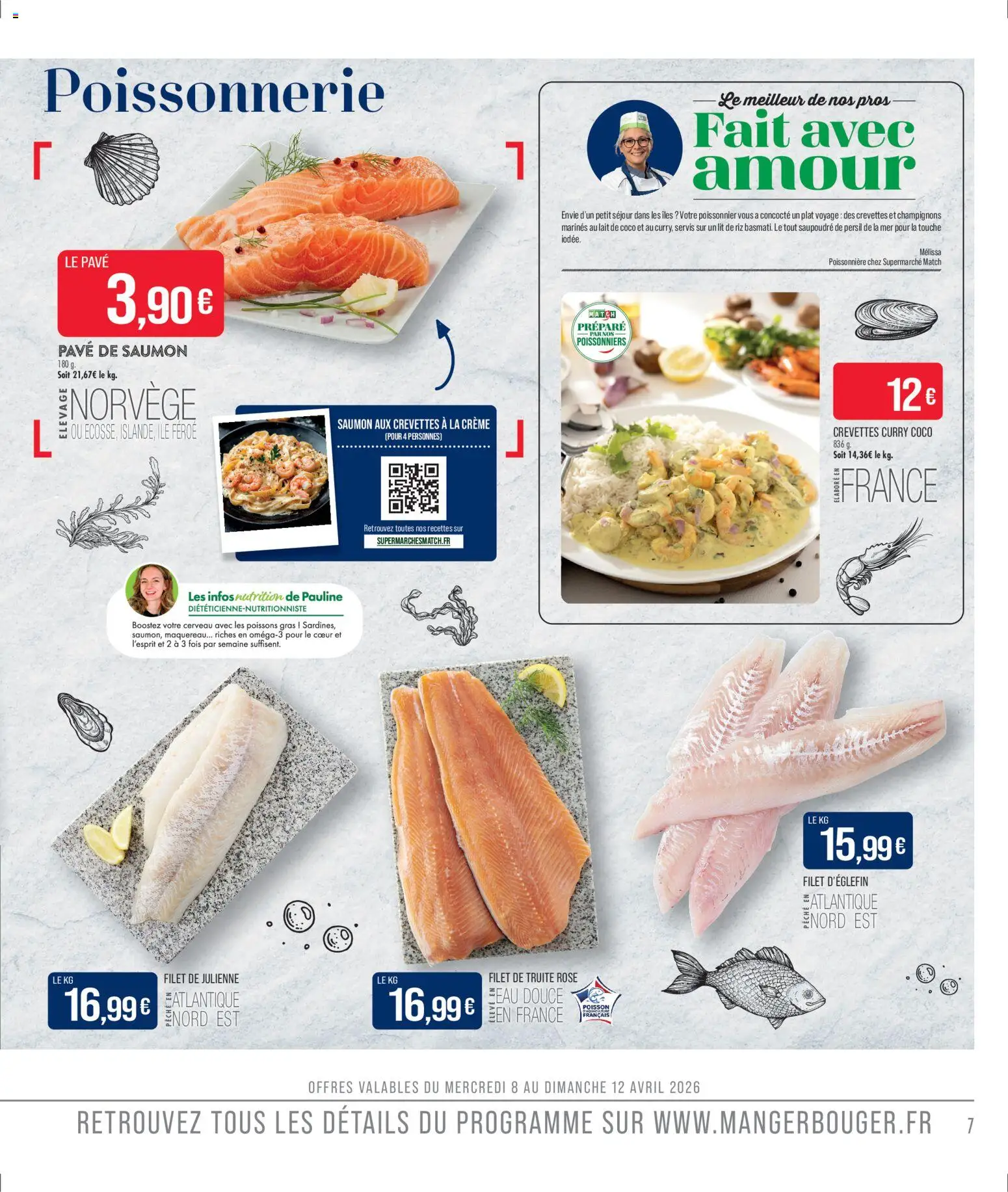 {H1} | Page: 7 | Produits: Pavé de saumon, Crevettes, Lait, Crème