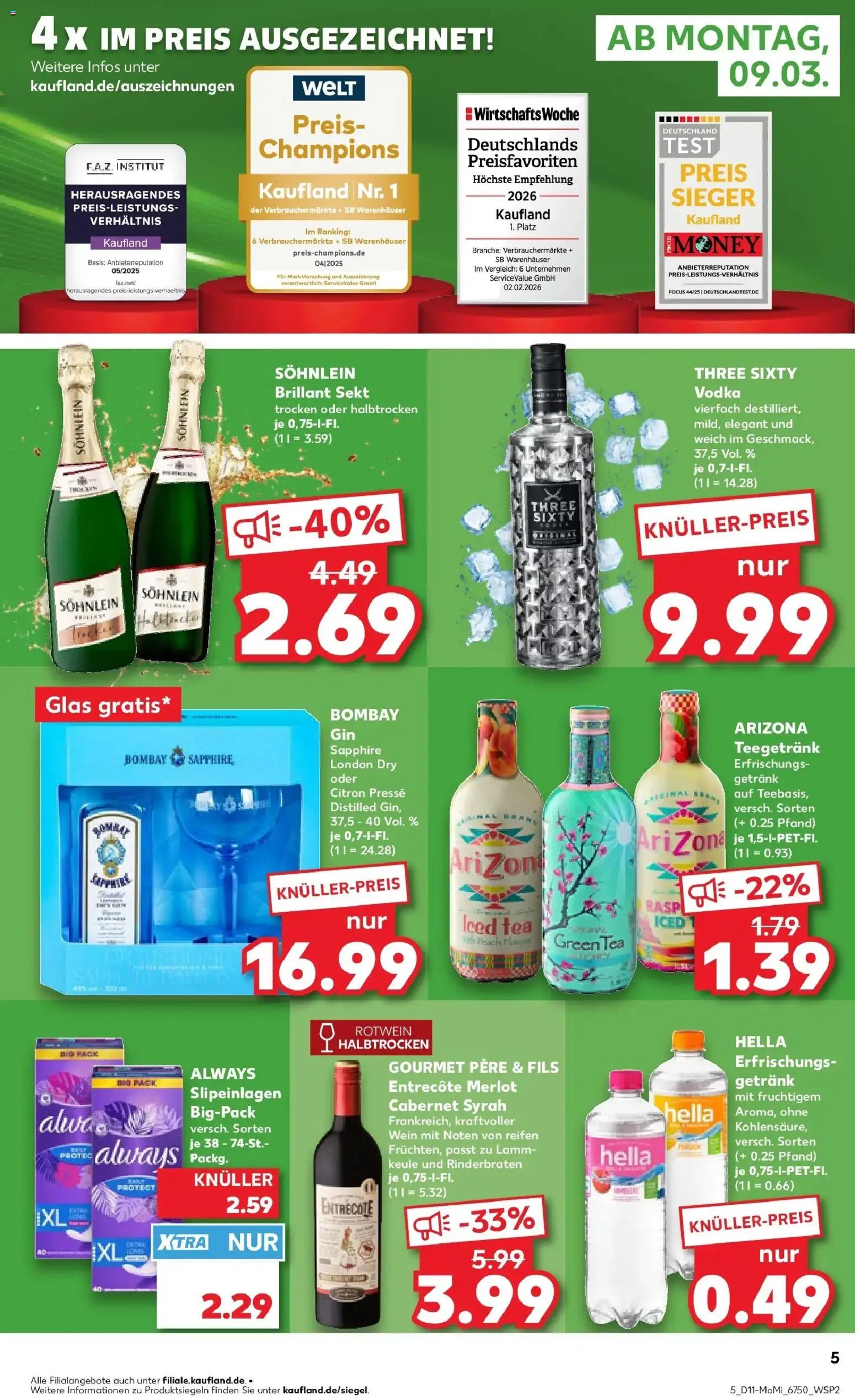 Kaufland Prospekt Ludwigsfelde	 – gültig ab 09.03.2026 | Seite: 5 | Produkte: Rinderbraten, Hella, Wein, Gin