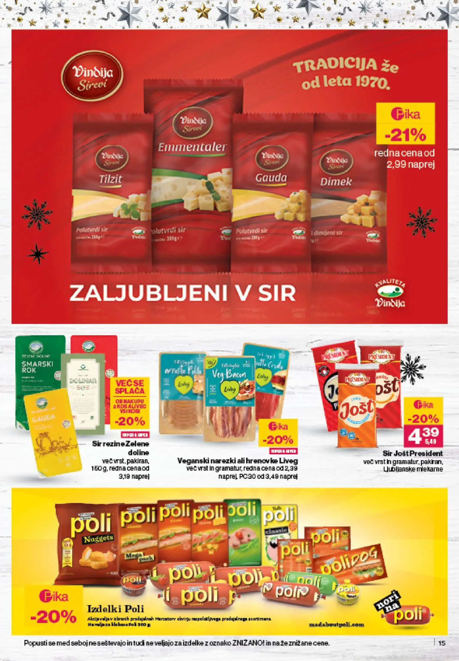 Novi Mercator katalog ponudbe – veljaven od 18.12.2025 | Stran: 15 | Izdelki: Hrenovke, Gauda, Kos, Sir