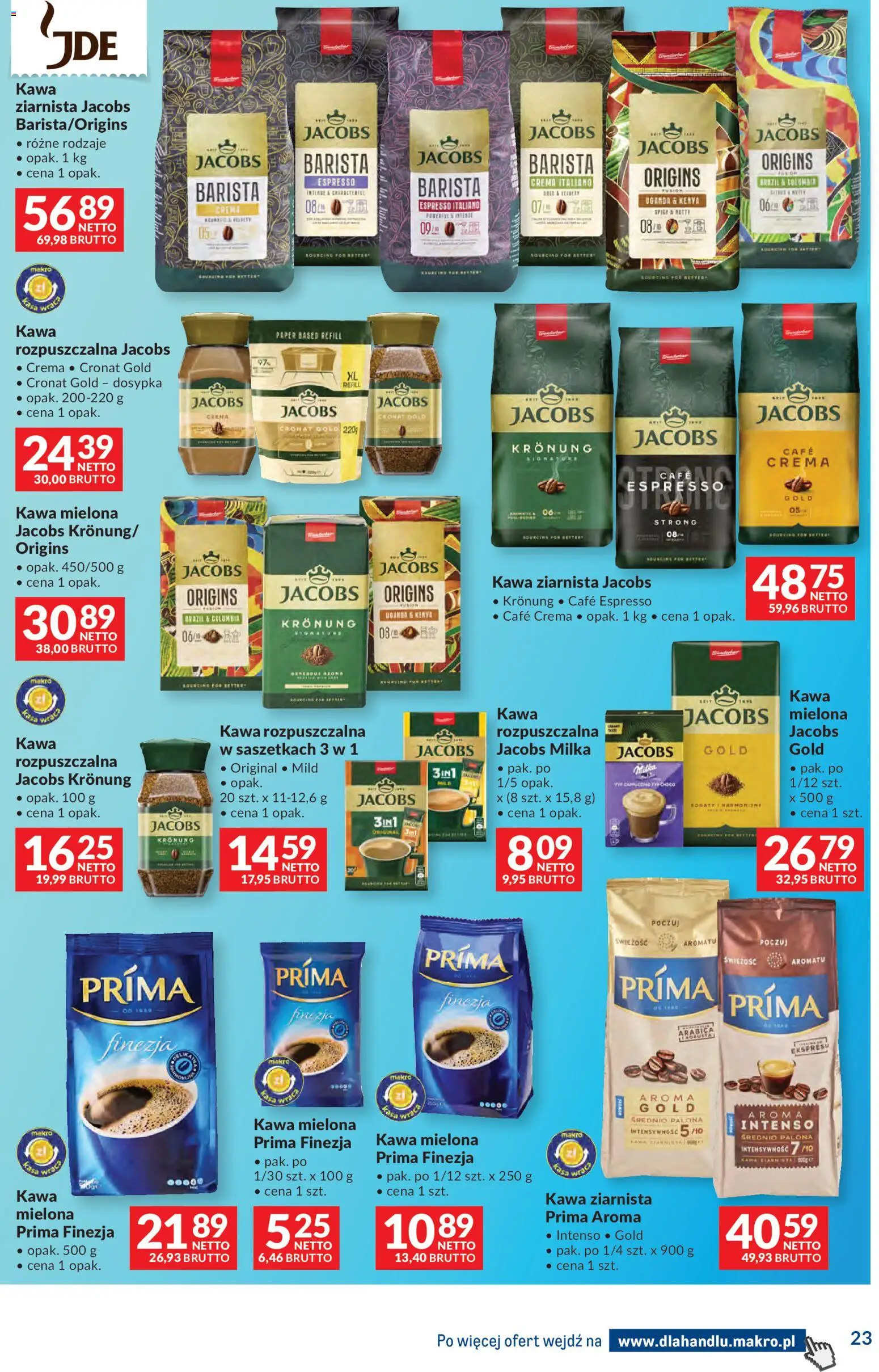 Makro gazetka - Dystrybucja do sklepów od 28.04.2026 | Strona: 23 | Produkty: Kawa ziarnista, Prima finezja kawa mielona, Milka, Kawa