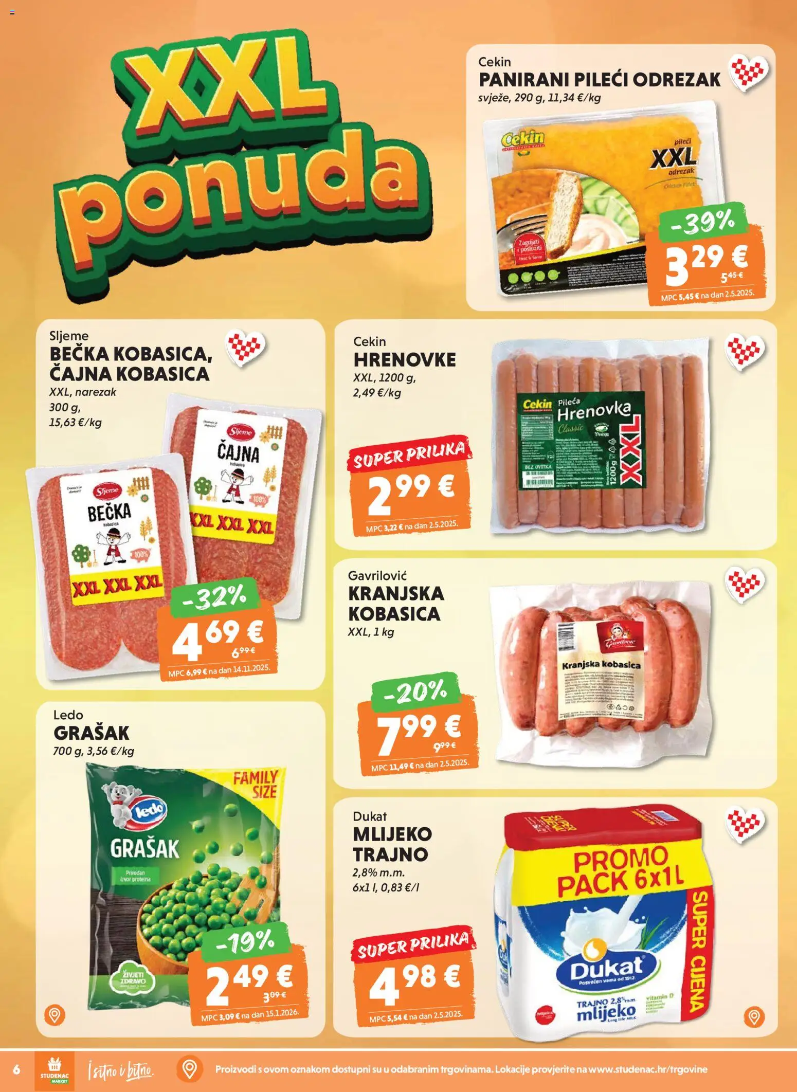 Studenac katalog | vrijedi od 18.03.2026 | Stranica: 6 | Proizvodi: Mlijeko, Narezak, Kobasica, Grašak