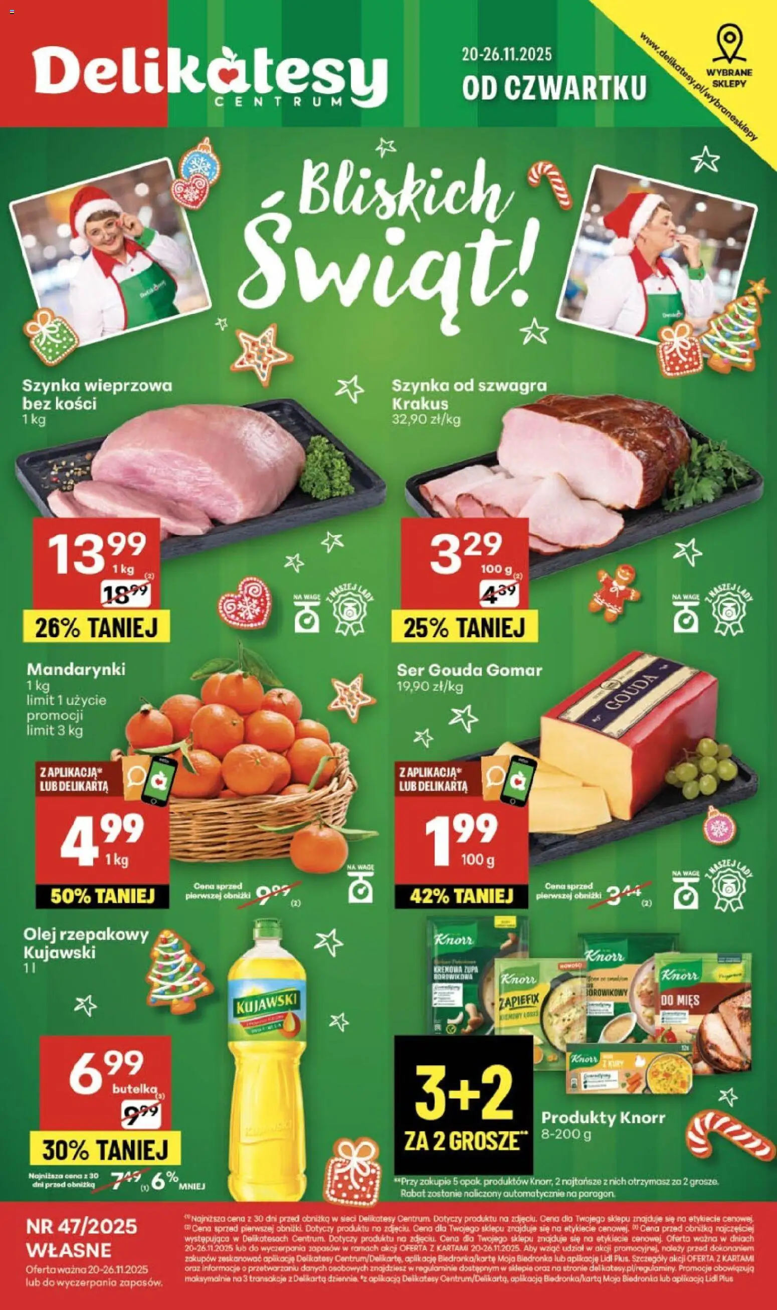 Delikatesy Centrum Gazetka - Sklepy Własne od 20.11.2025 | Strona: 1 | Produkty: Szynka wieprzowa, Szynka, Delikatesy, Mandarynki