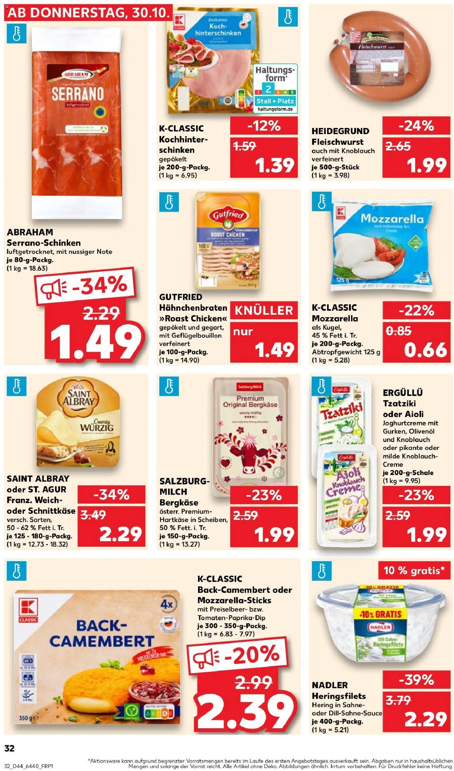 Kaufland prospekt Rüsselsheim Am Main	 – gültig ab 30.10.2025 | Seite: 32 | Produkte: Milch, Mozzarella, Knoblauch, Schinken