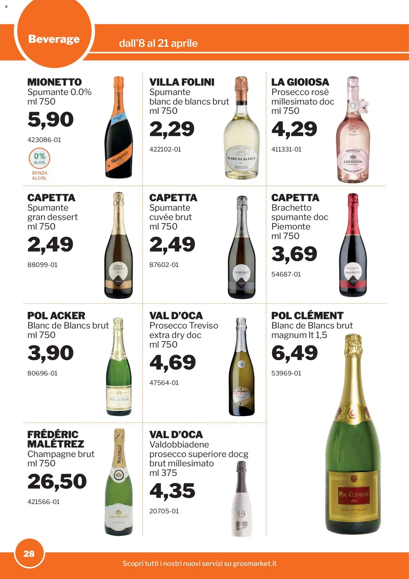 Volantino Sogegross del 08.04.2026 | Pagina: 28 | Prodotti: Prosecco, Spumante, Champagne