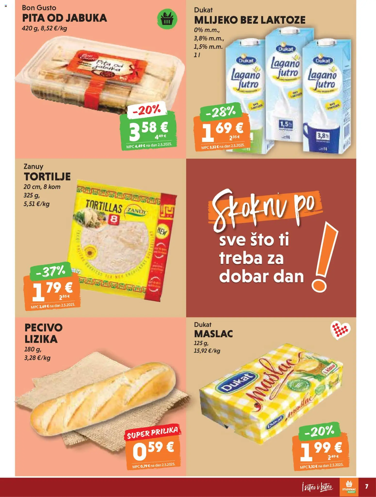 Studenac katalog | vrijedi od 02.01.2026 | Stranica: 7 | Proizvodi: Maslac, Pita, Pecivo, Tortilje