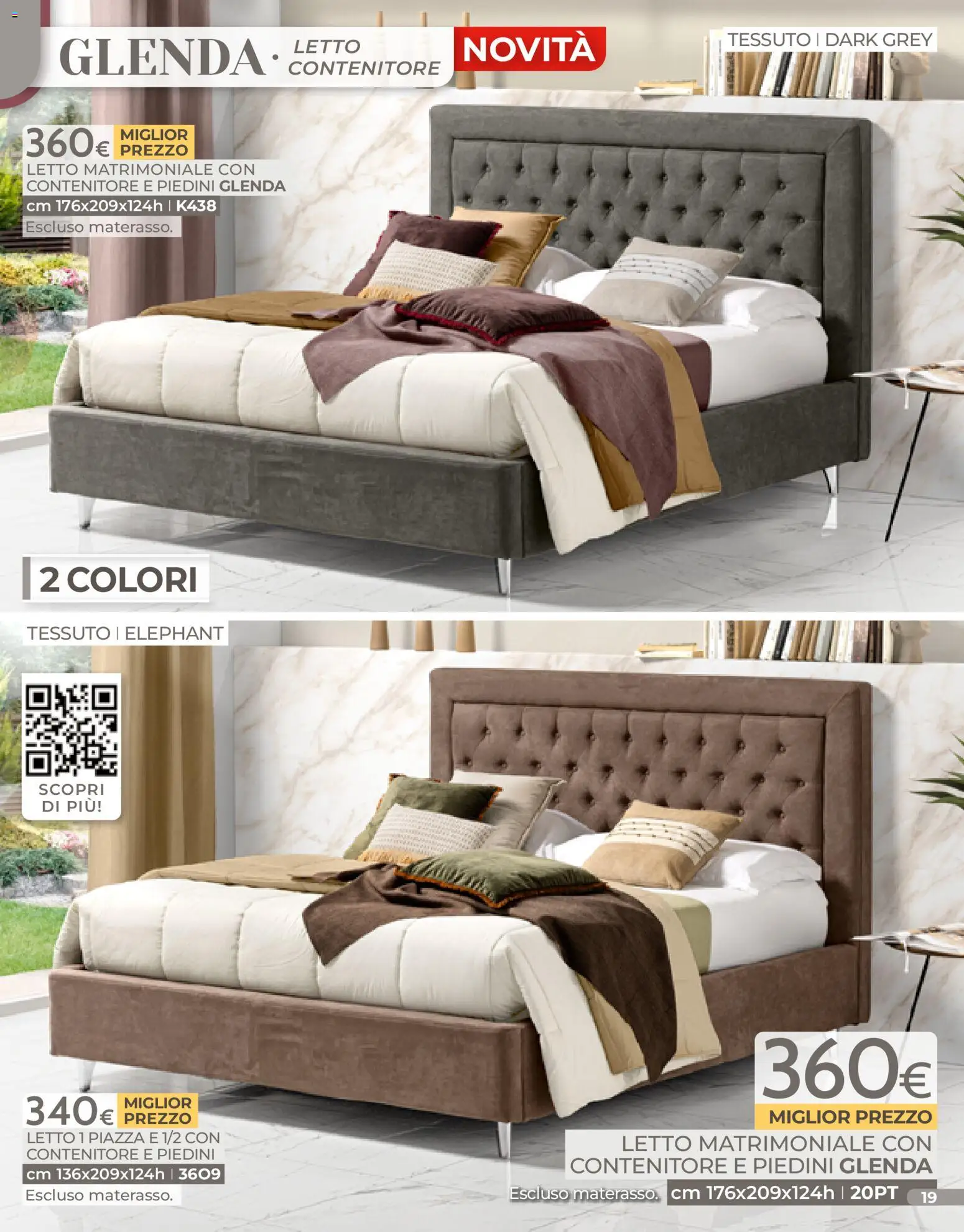 Volantino Mondo Convenienza del 04.01.2026 | Pagina: 19 | Prodotti: Letto matrimoniale, Contenitore, Letto