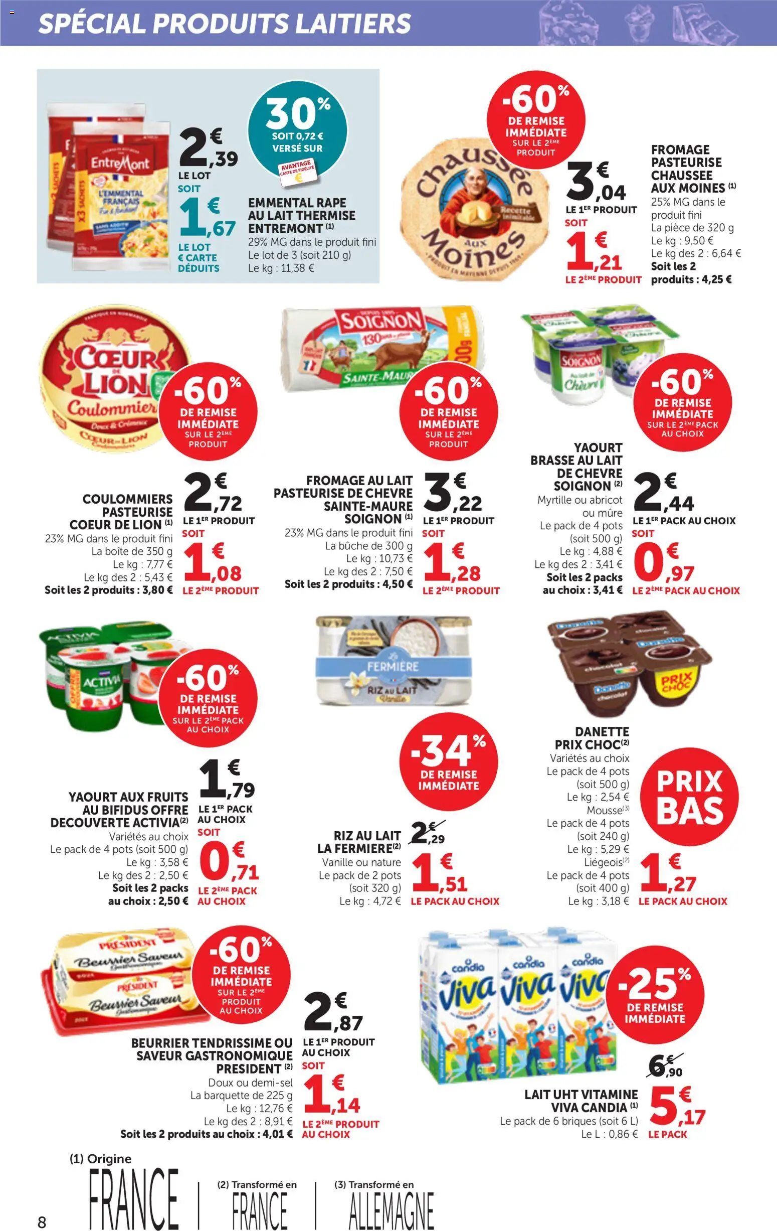 {H1} | Page: 8 | Produits: Emmental, Yaourt, Chocolat, Riz