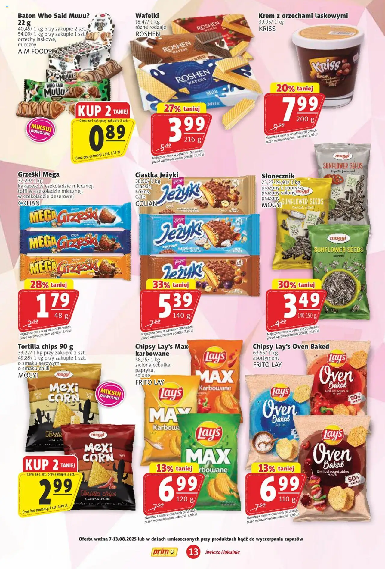 Prim Market Gazetka od 07.08.2025 | Strona: 13 | Produkty: Chipsy, Tortilla, Wafelki, Krem