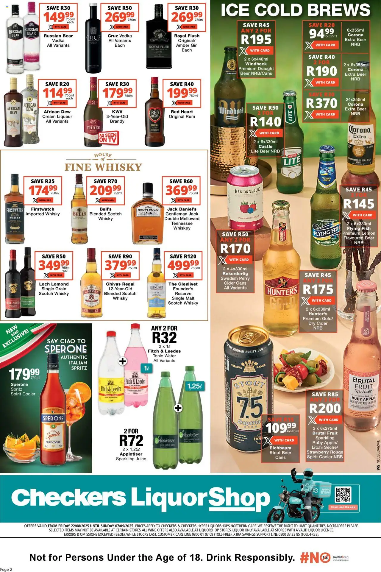 Checkers Northern Cape -  LiquorShop August Month-End Promotion │ valid from 22.08.2025 | Page: 2 | Products: Tonic, Cider, Cooler, Vodka
