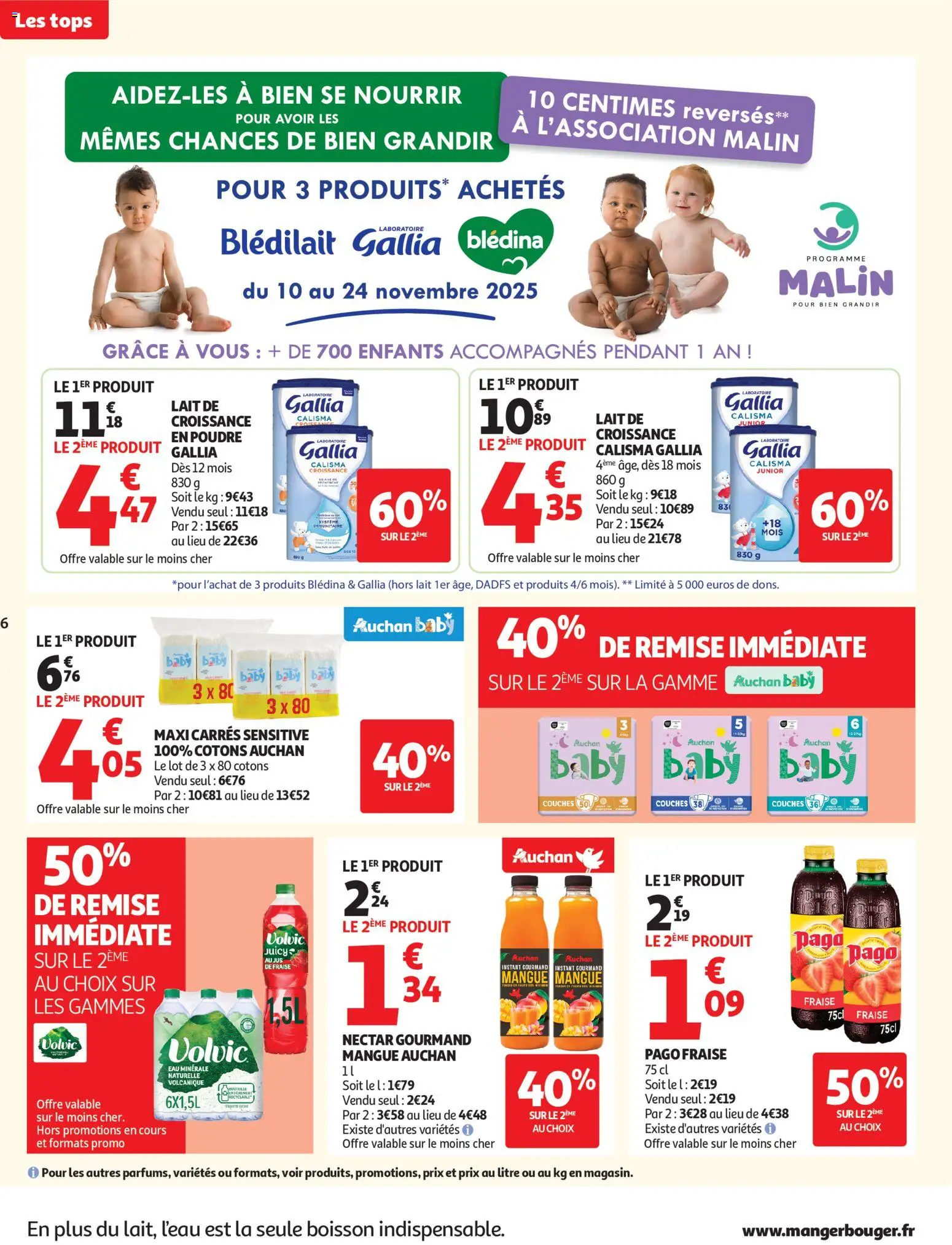 {H1} | Page: 6 | Produits: Volvic, Eau minérale, Mangue, Couches