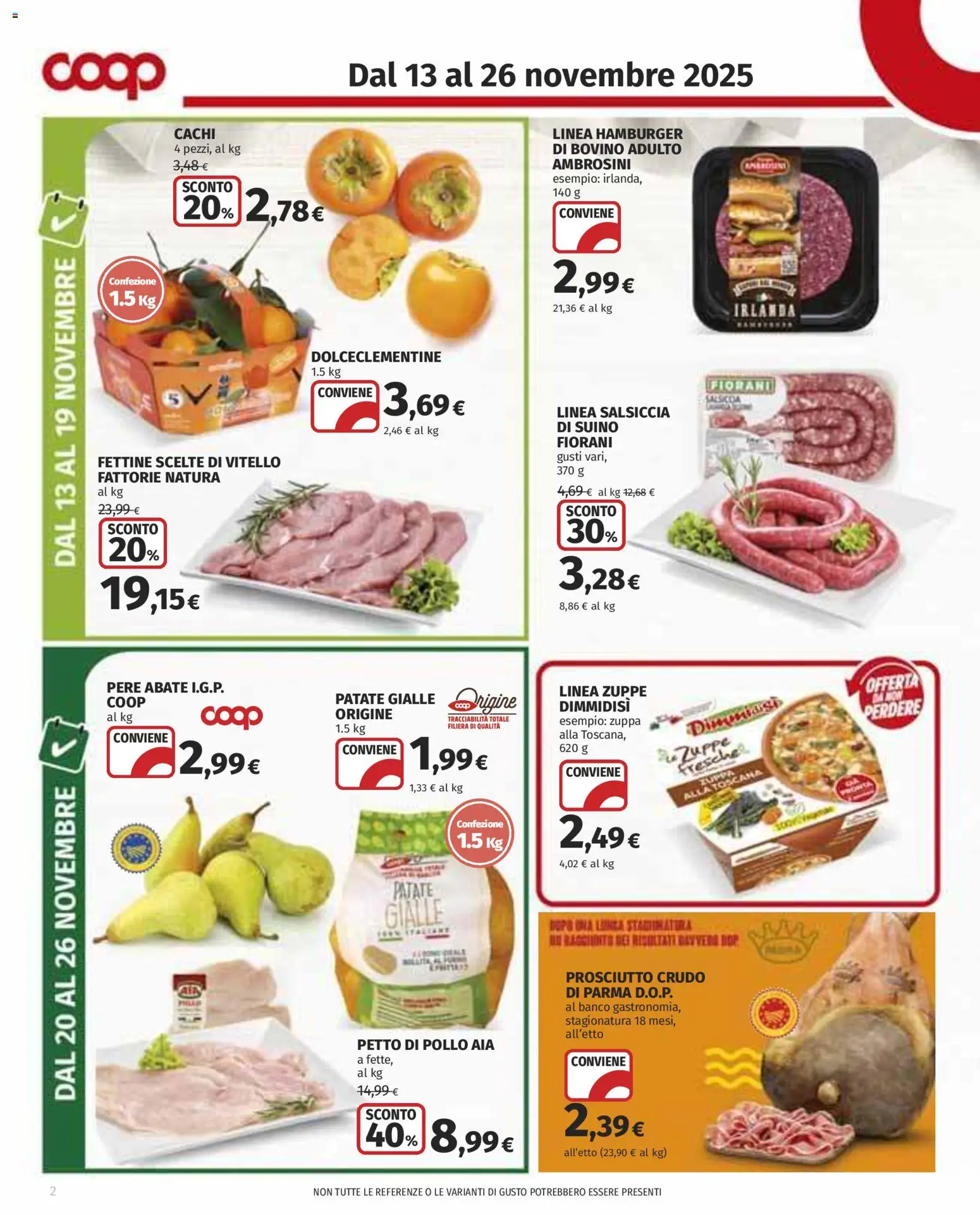 Volantino COOP del 13.11.2025 | Pagina: 2 | Prodotti: Bovino, Petto di Pollo, Prosciutto Crudo, Hamburger