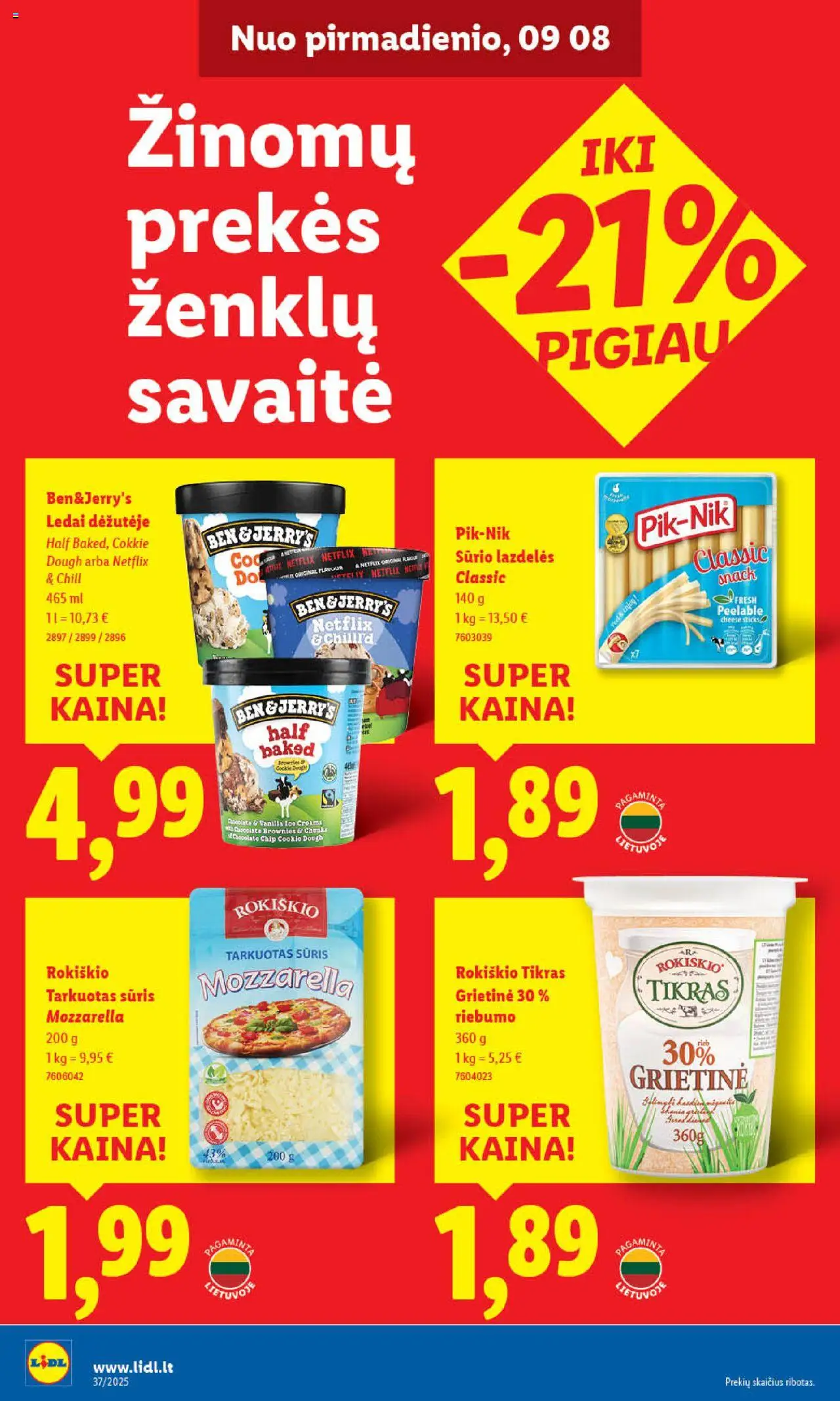 LIDL akcijos nuo 08.09.2025 | Puslapis: 22 | Prekių: Ledai, Sūris, Grietinė
