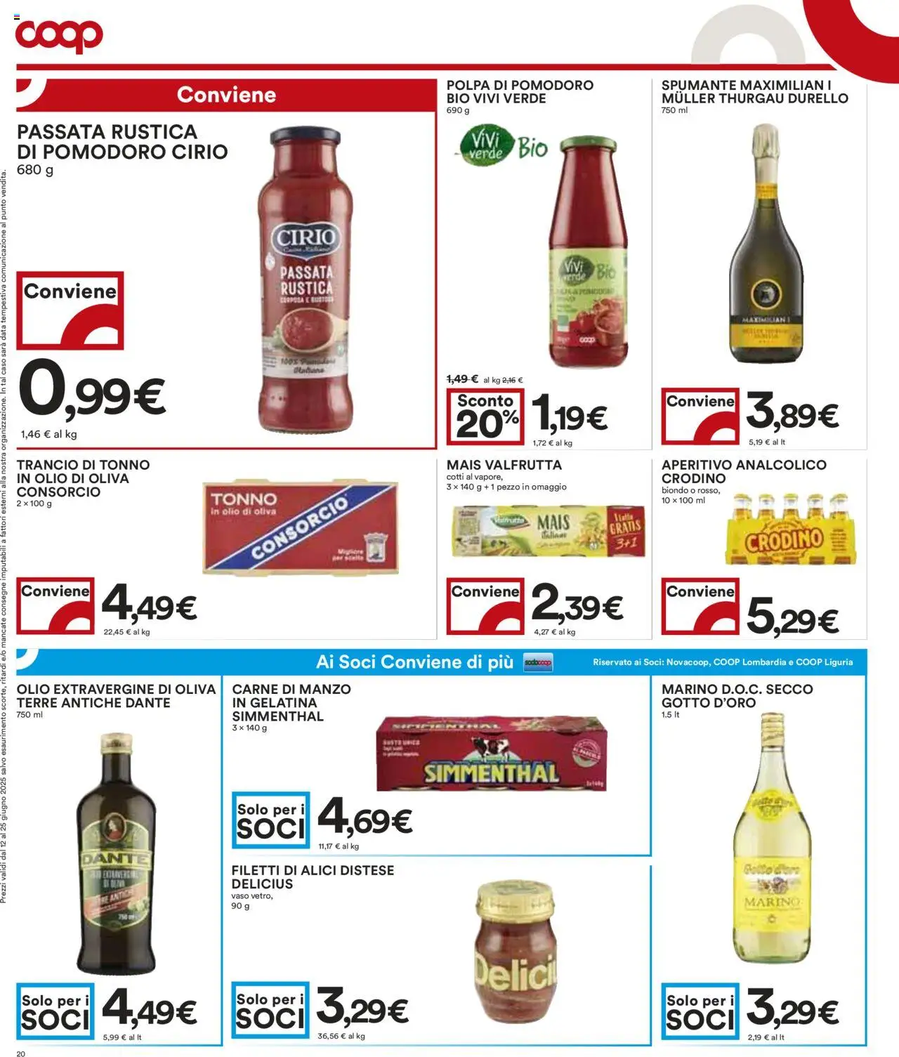 Volantino COOP del 12.06.2025 | Pagina: 20 | Prodotti: Olive, Mais, Vaso, Olio di Oliva