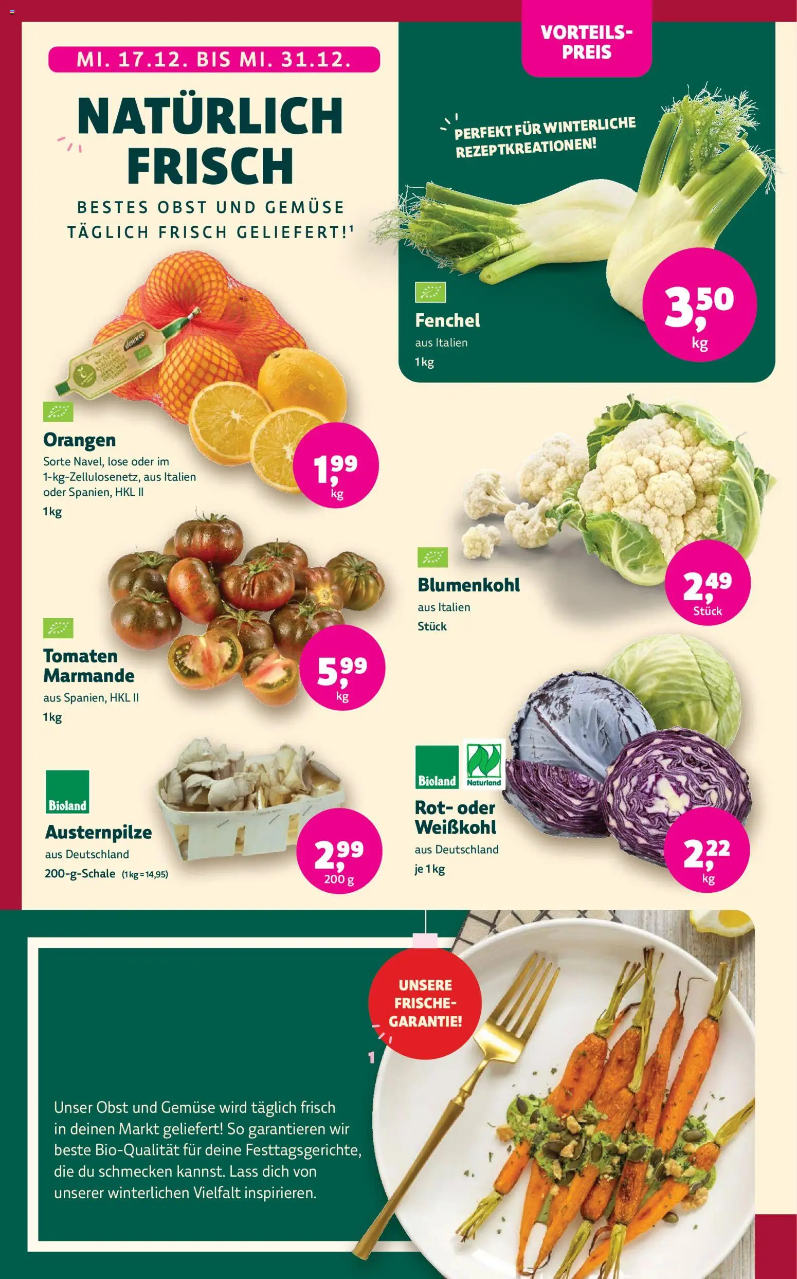 BioMarkt Prospekt – gültig ab 17.12.2025 | Seite: 2 | Produkte: Orangen, Tomaten, Gemüse, Obst