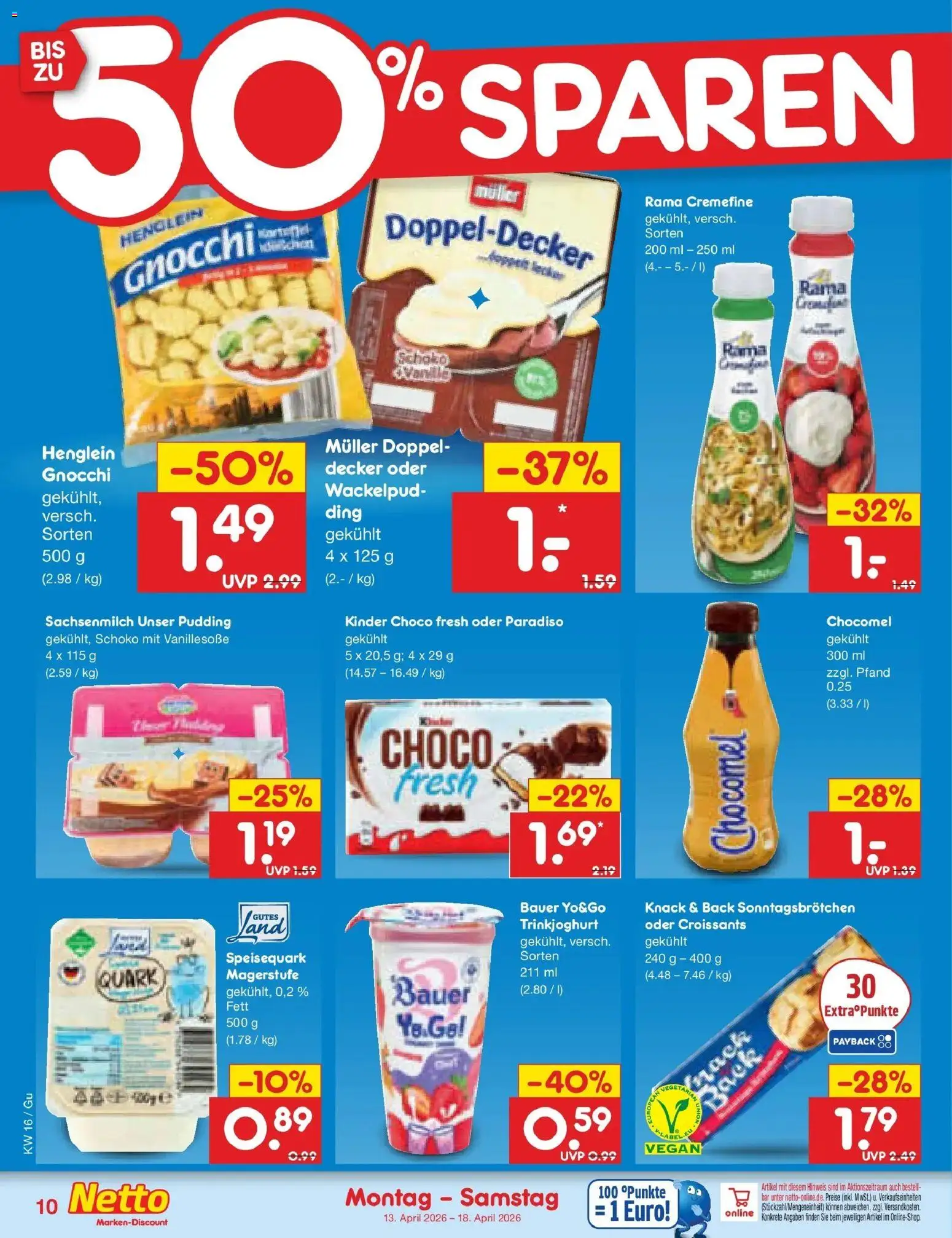 Netto Marken-Discount Prospekt Machern	 – gültig ab 13.04.2026 | Seite: 12 | Produkte: Rama cremefine, Trinkjoghurt, Chocomel, Speisequark