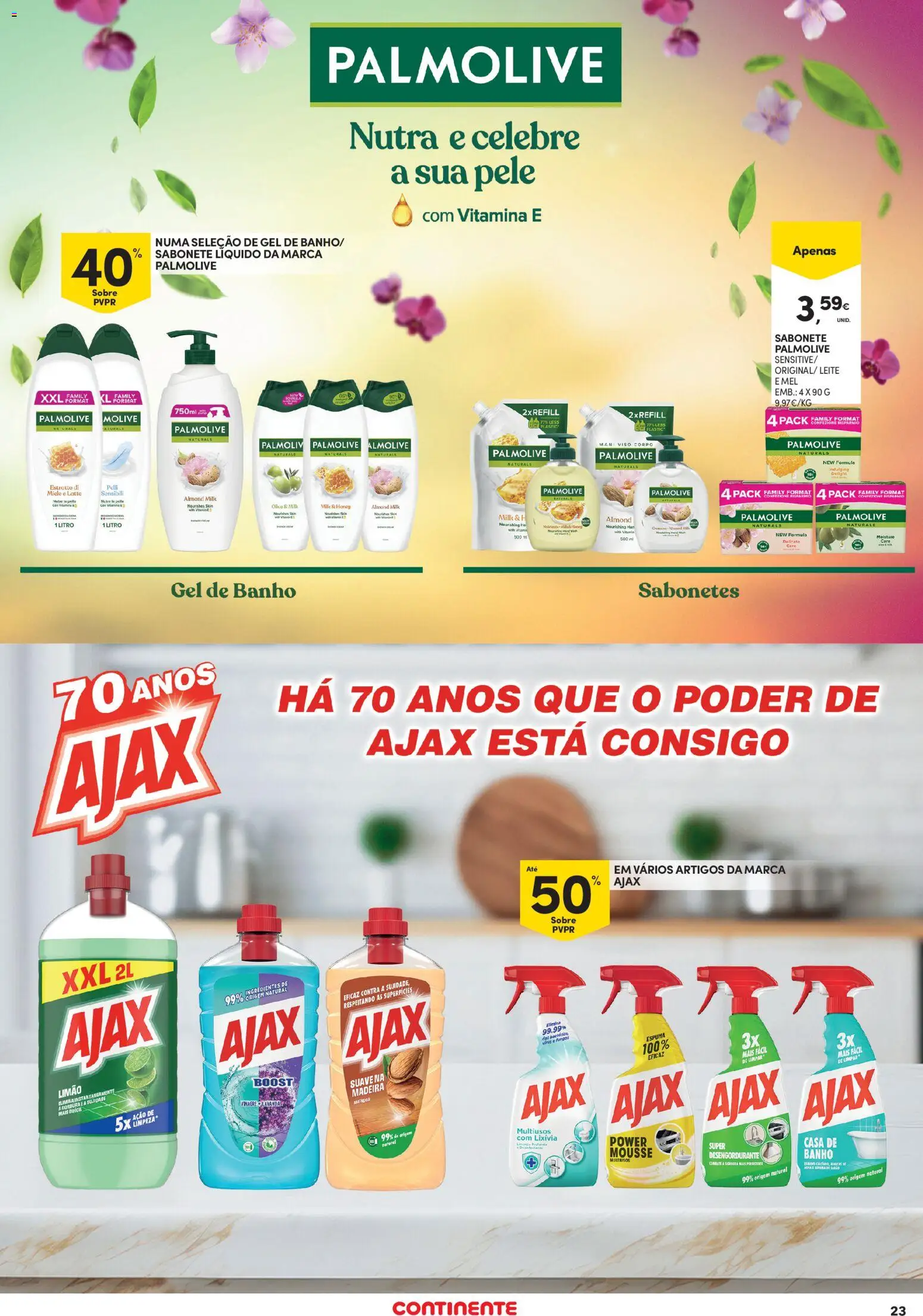 Continente - Açores │ válido de 19.03.2026 | Página: 23 | Produtos: Vinagre, Sabonete, Leite, Casa de banho