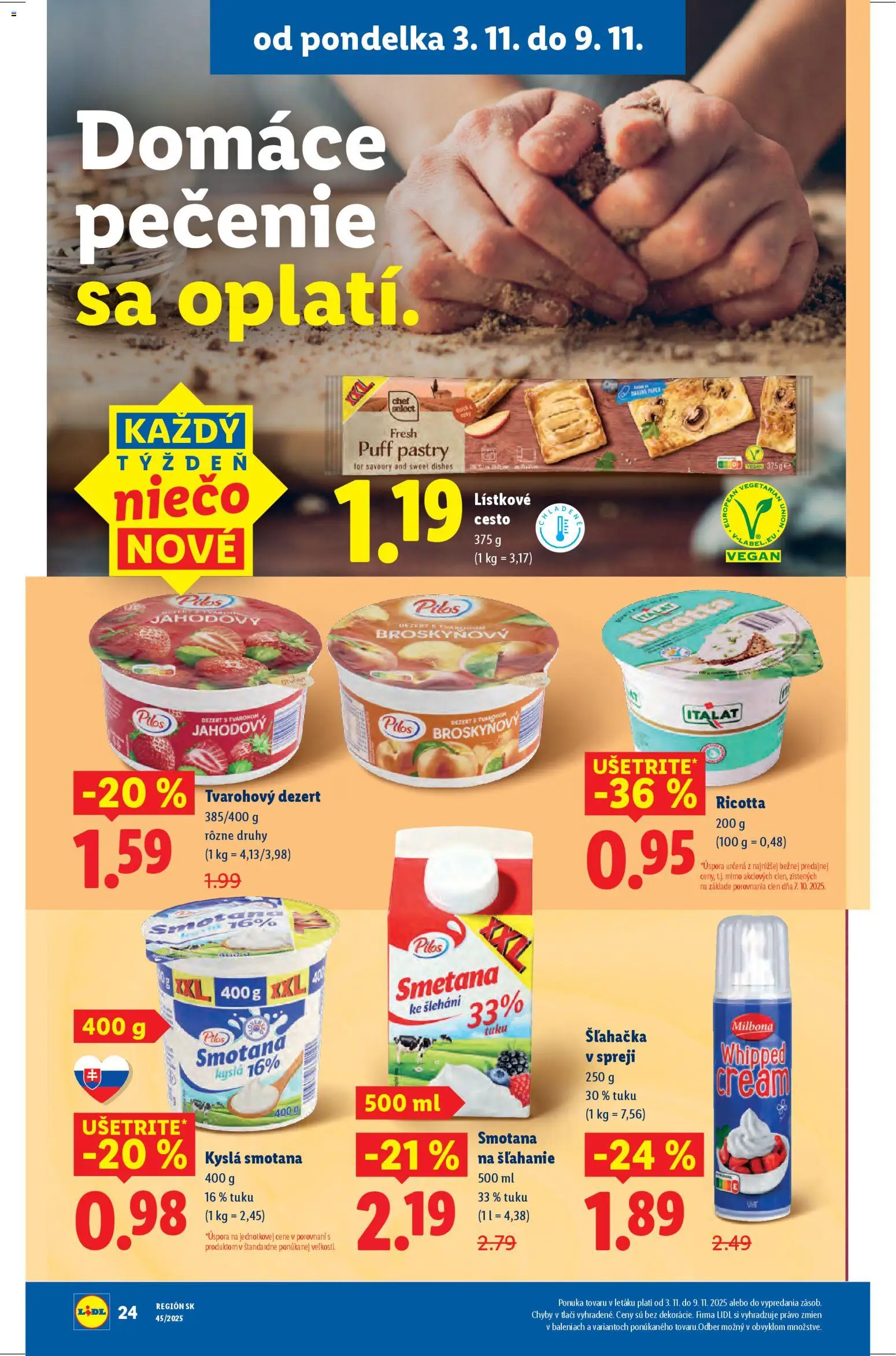 Nové Lidl akcie – leták je platný od 06.11.2025 | Strana: 64 | Produkty: Smotana, Lístkové cesto, Šľahačka