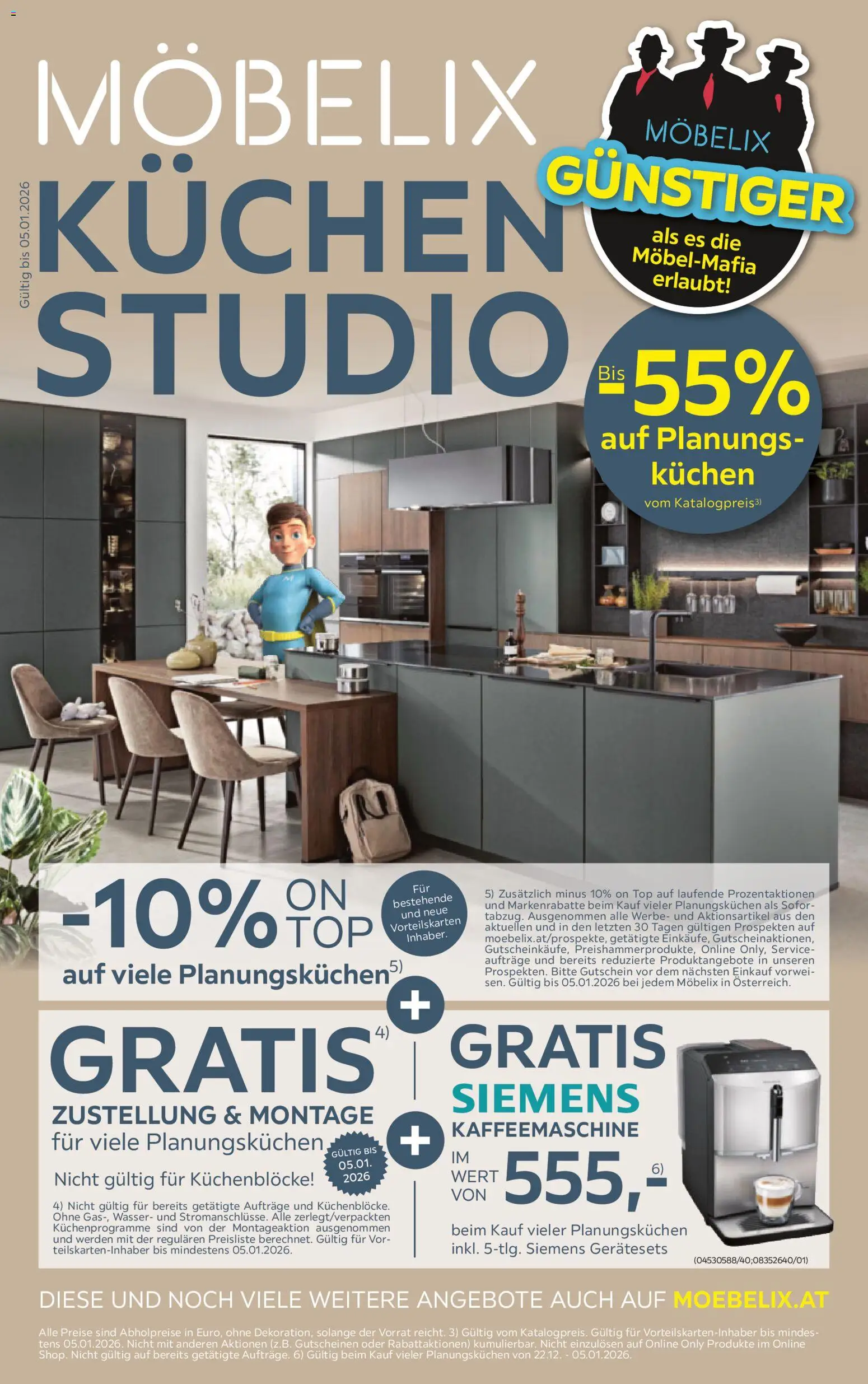 Möbelix  Küchen Studio gültig ab 22.12.2025 | Seite: 1 | Produkte: Wasser, Kaffeemaschine