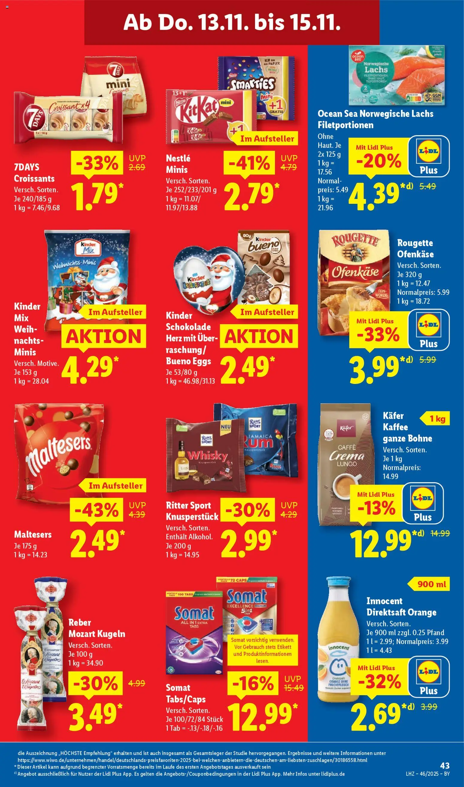 Lidl Prospekt München – gültig ab 10.11.2025 | Seite: 61 | Produkte: Kaffee, Smarties, Kinder bueno, Rougette ofenkase