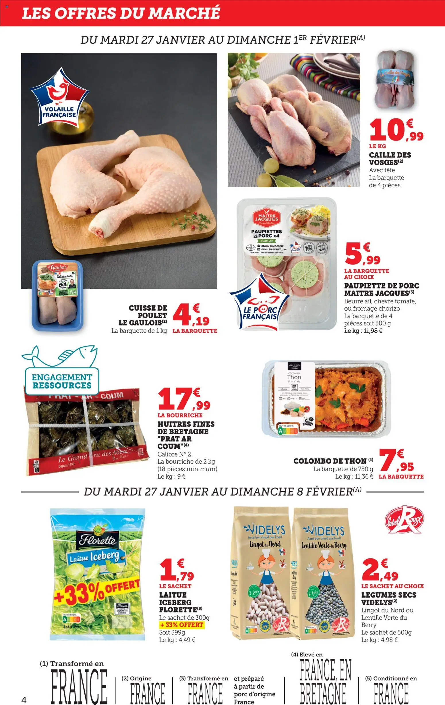 {H1} | Page: 4 | Produits: Chorizo, Huîtres fines, Thon, Fromage