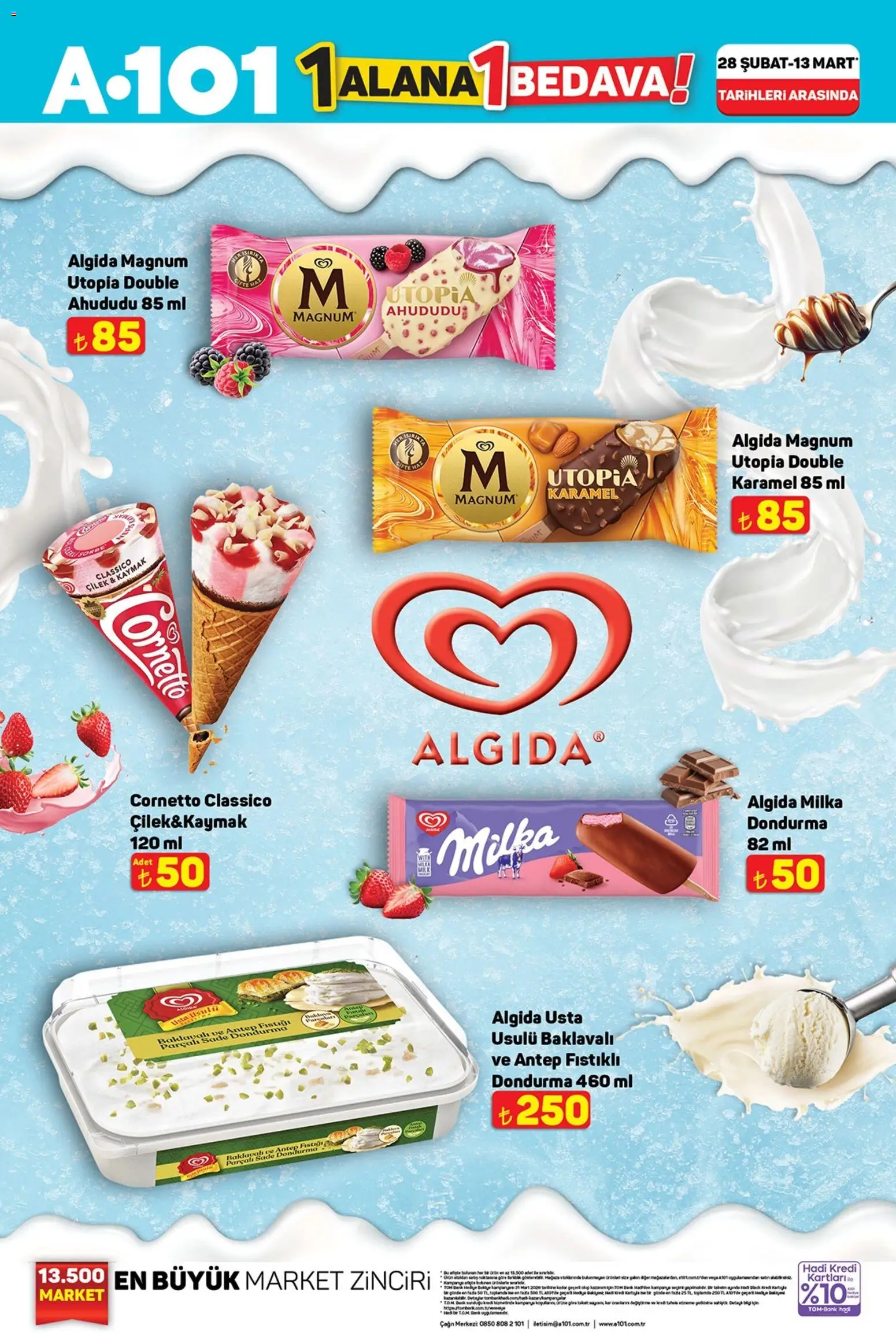 A101 - 1 Alana 1 Bedava - 28.02.2026 tarihinden itibaren geçerlidir | Sayfa: 1 | Ürünler: Çilek, Dondurma, Ahududu