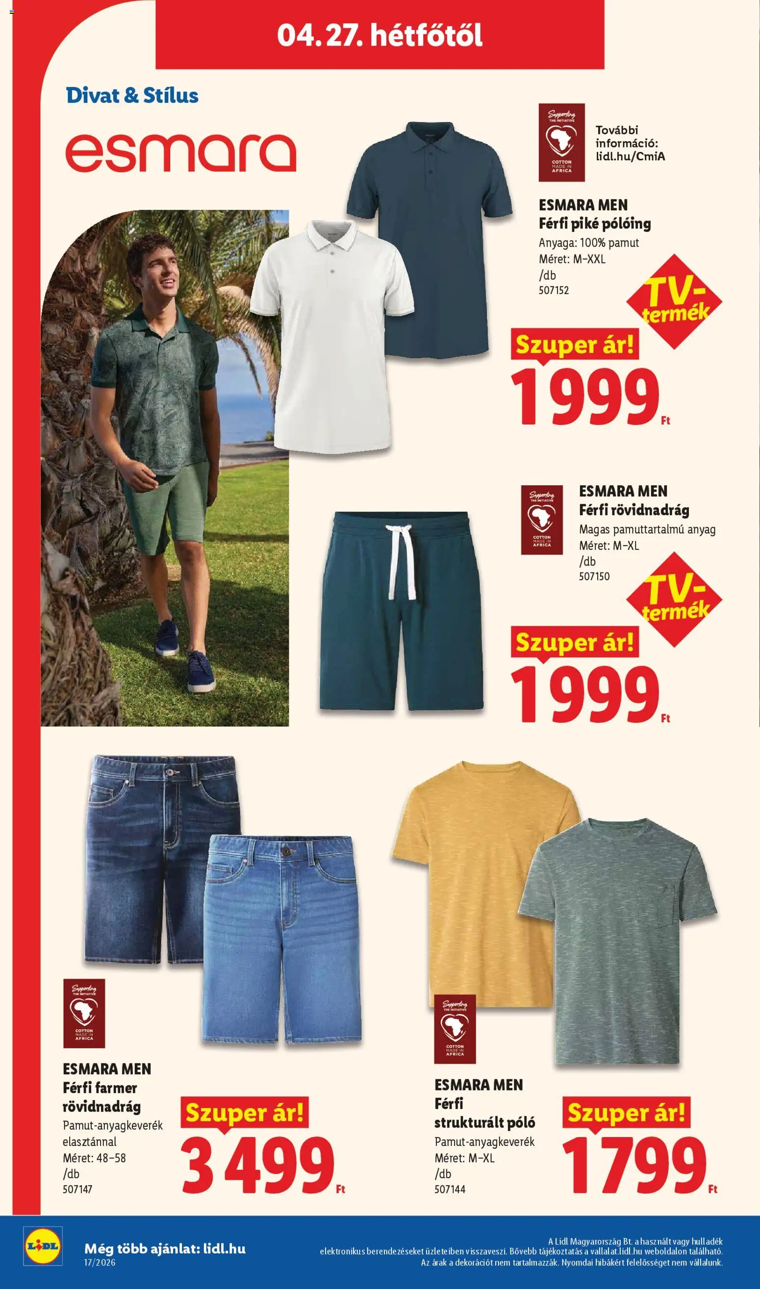 Lidl akciós ujság - amely érvényes a következő dátumtól: 23.04.2026 | Oldal: 46 | Termékek: Farmer, Pólóing, Rövidnadrág