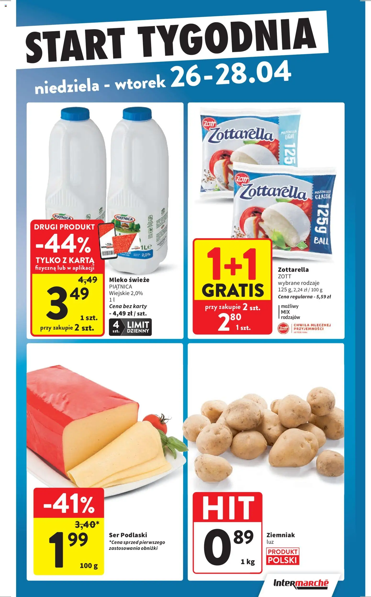 Intermarche gazetka od 23.04.2026 | Strona: 43 | Produkty: Karta, Mleko, Ser, Mozzarella