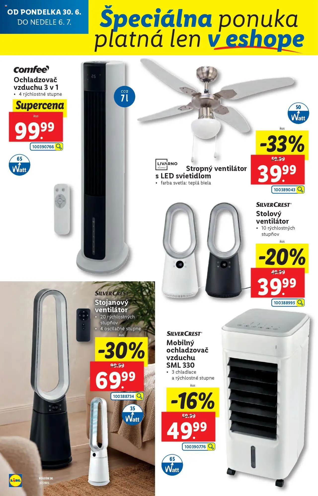 Lidl leták │ platný od 30.06.2025 | Strana: 52 | Produkty: Stropný ventilátor, Ochladzovač vzduchu, Ventilátor, Led