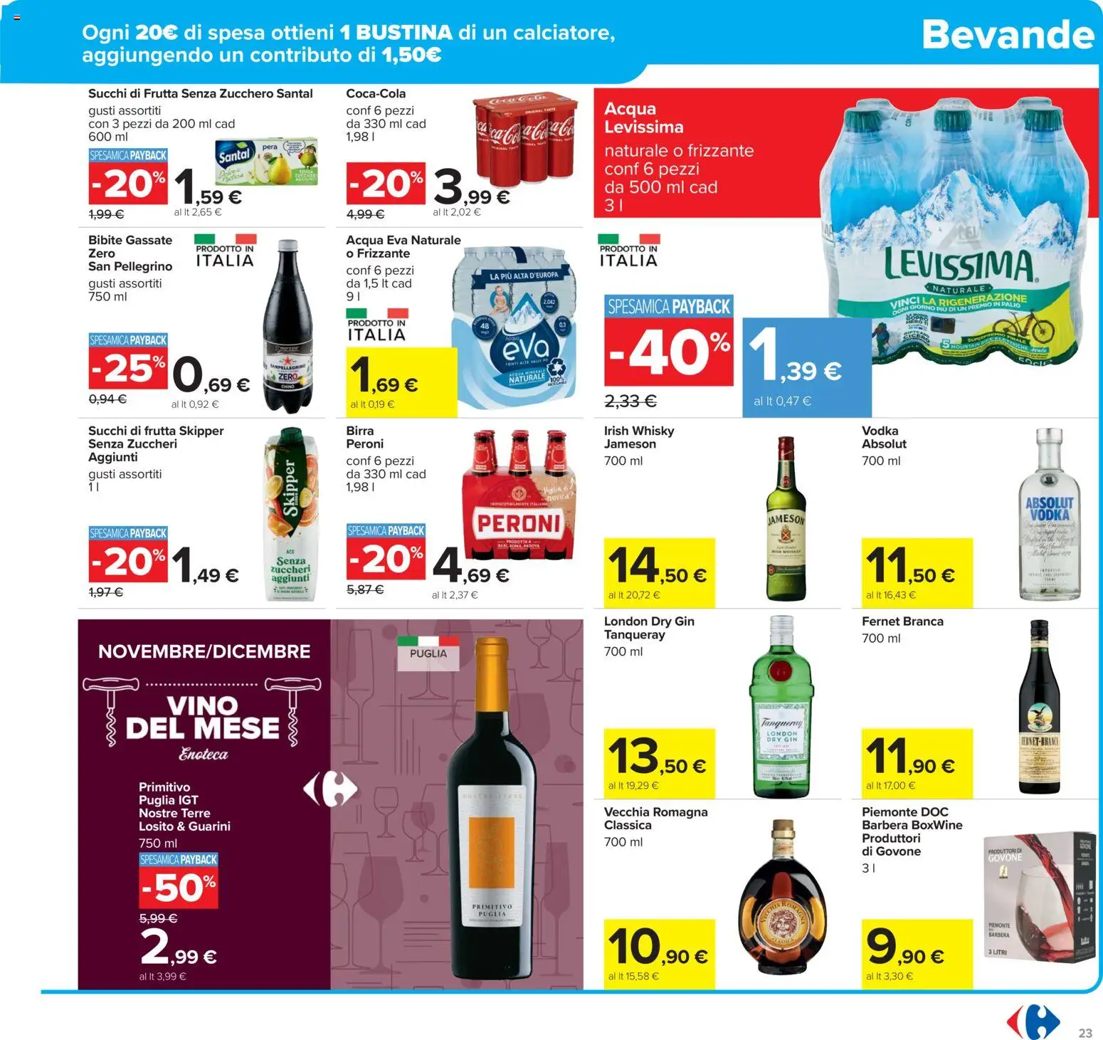 Volantino Carrefour del 17.11.2025 | Pagina: 23 | Prodotti: Birra, Whisky, Pera, Acqua minerale