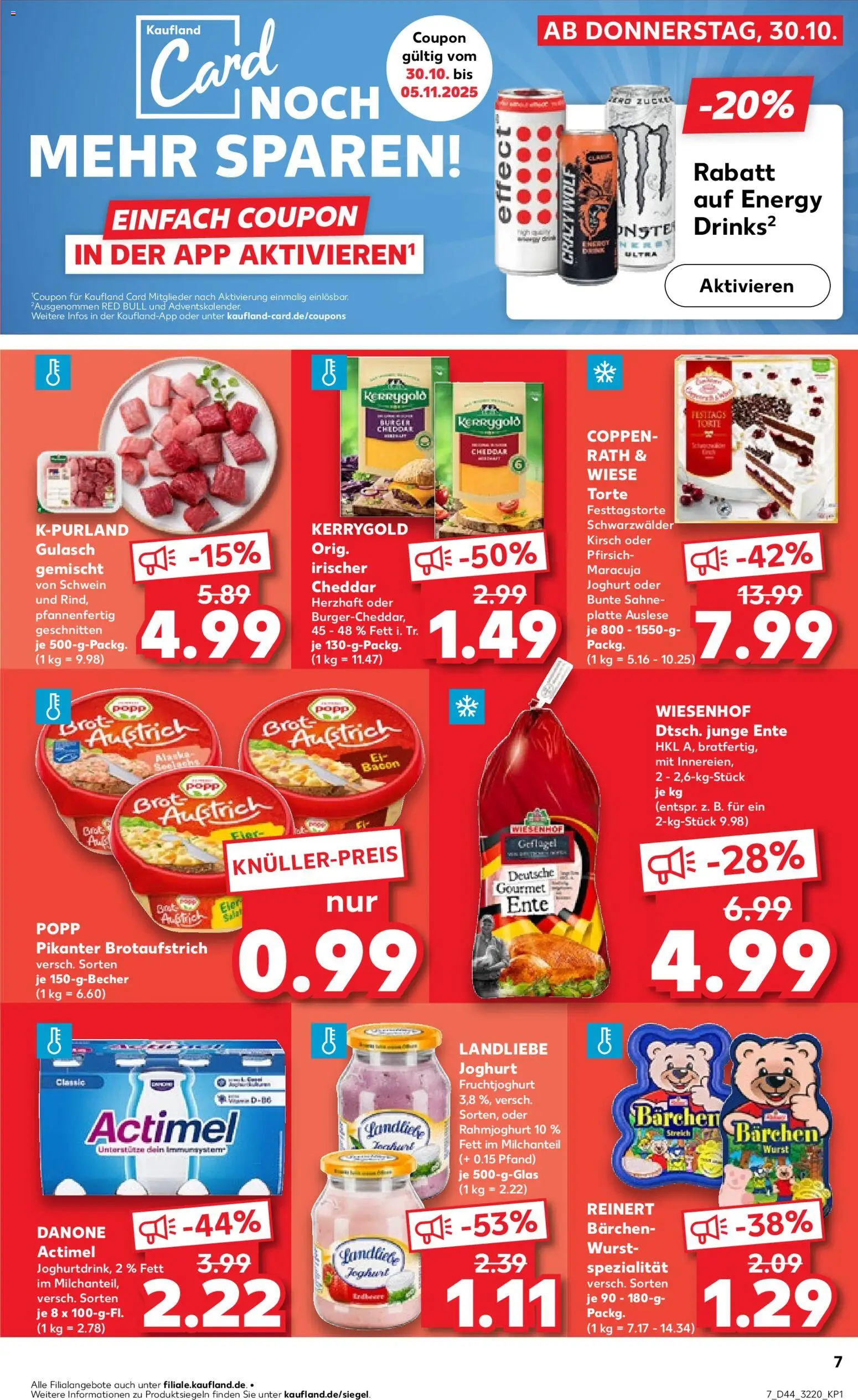 Kaufland prospekt Jena	 – gültig ab 30.10.2025 | Seite: 7 | Produkte: Fruchtjoghurt, Gulasch, Pfirsich, Sahne