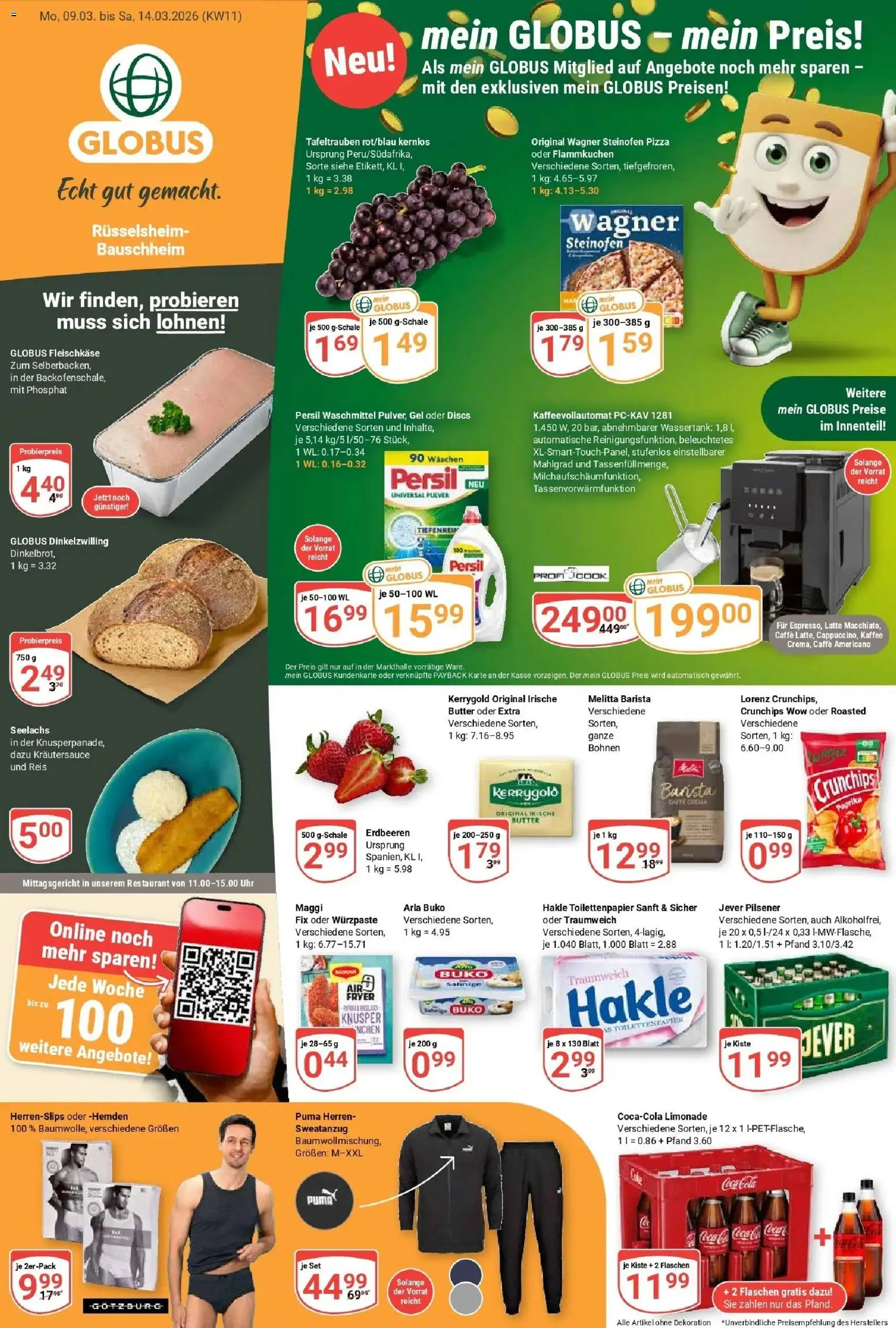 Globus prospekt Rüsselsheim	 – gültig ab 09.03.2026 | Seite: 1 | Produkte: Melitta, Butter, Waschmittel, Arla buko